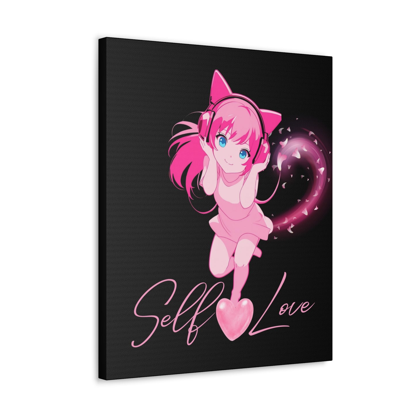 Cute Anime Canvas Gallery Wrap - Pink Cat Lover Wall Art
