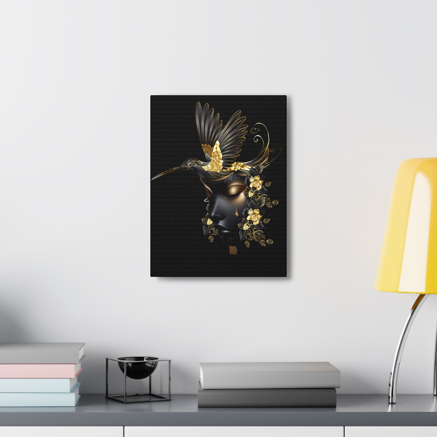 ✨ Elegant Golden Hummingbird Canvas Gallery Wrap – Luxurious Nature-Inspired Wall Art