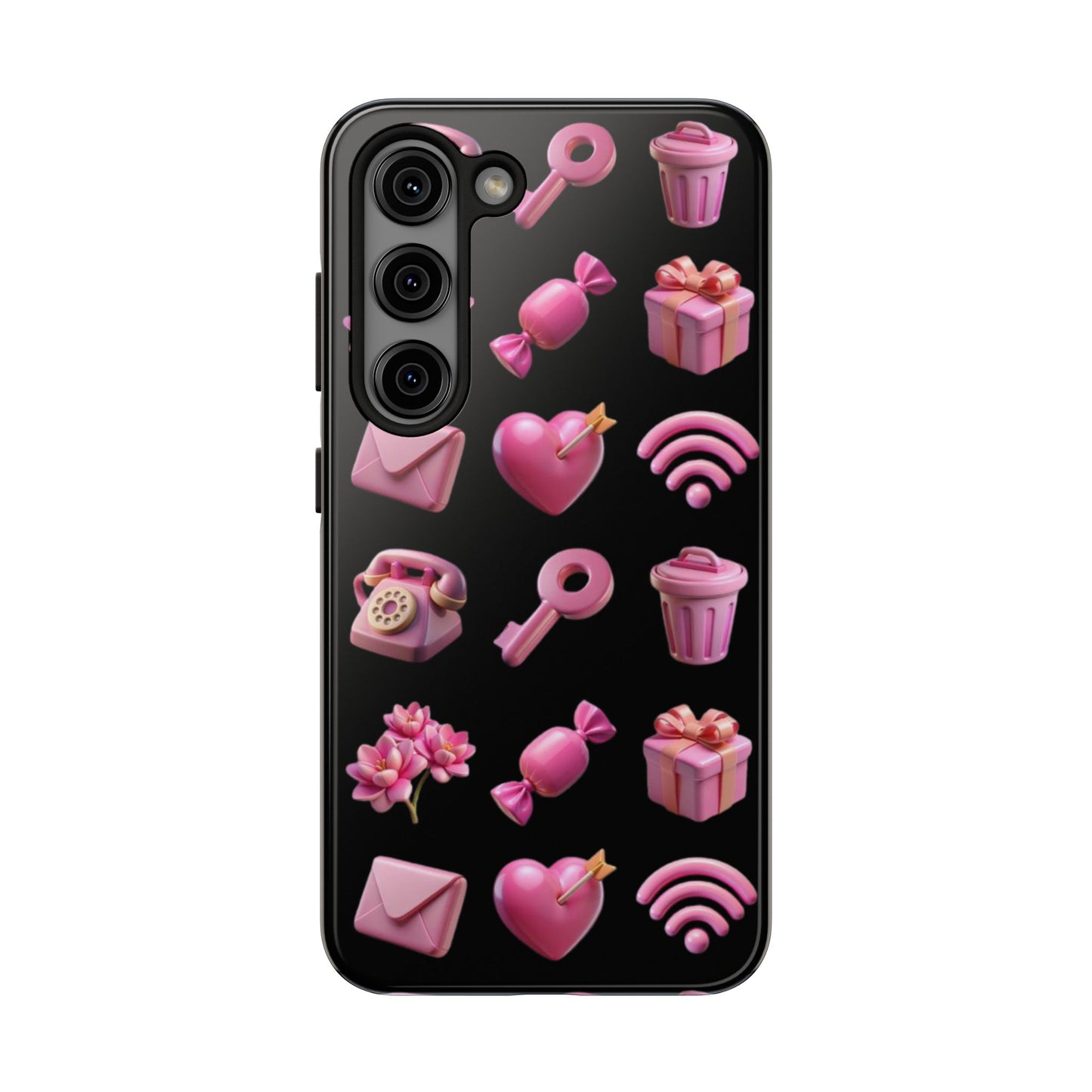 Cute and Colorful Tough Phone Case - Pink Emojis Design