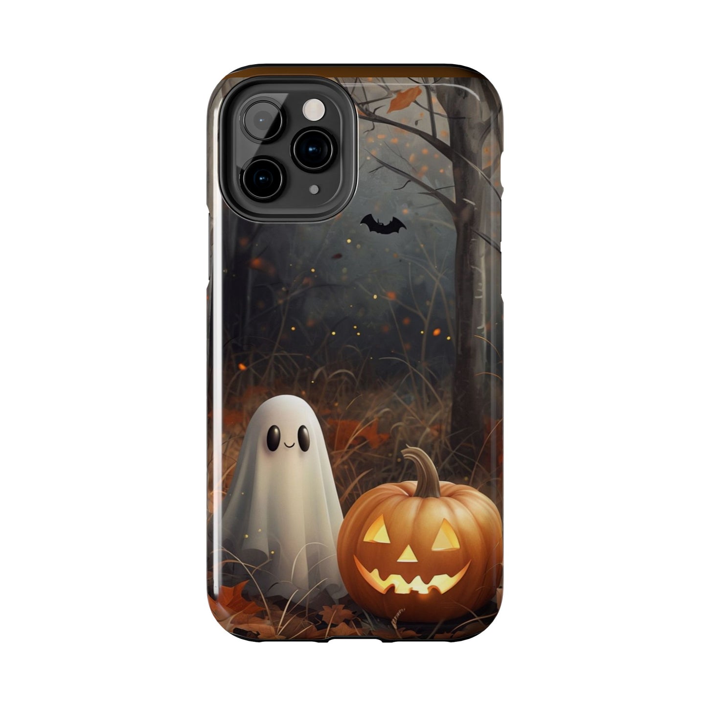Spooky Halloween Phone Case - Tough Protective Cover with Ghost and Pumpkin Design