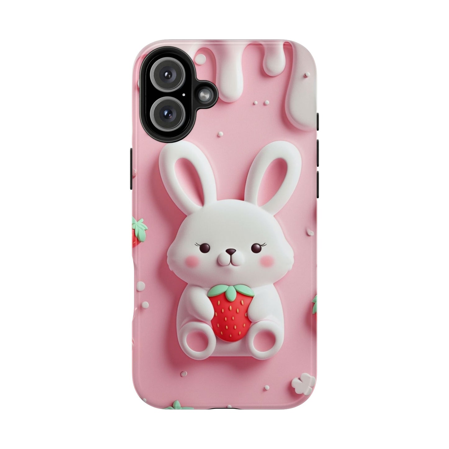 Cute Bunny Strawberry Tough Phone Case - Perfect for Kids & Spring Celebrations