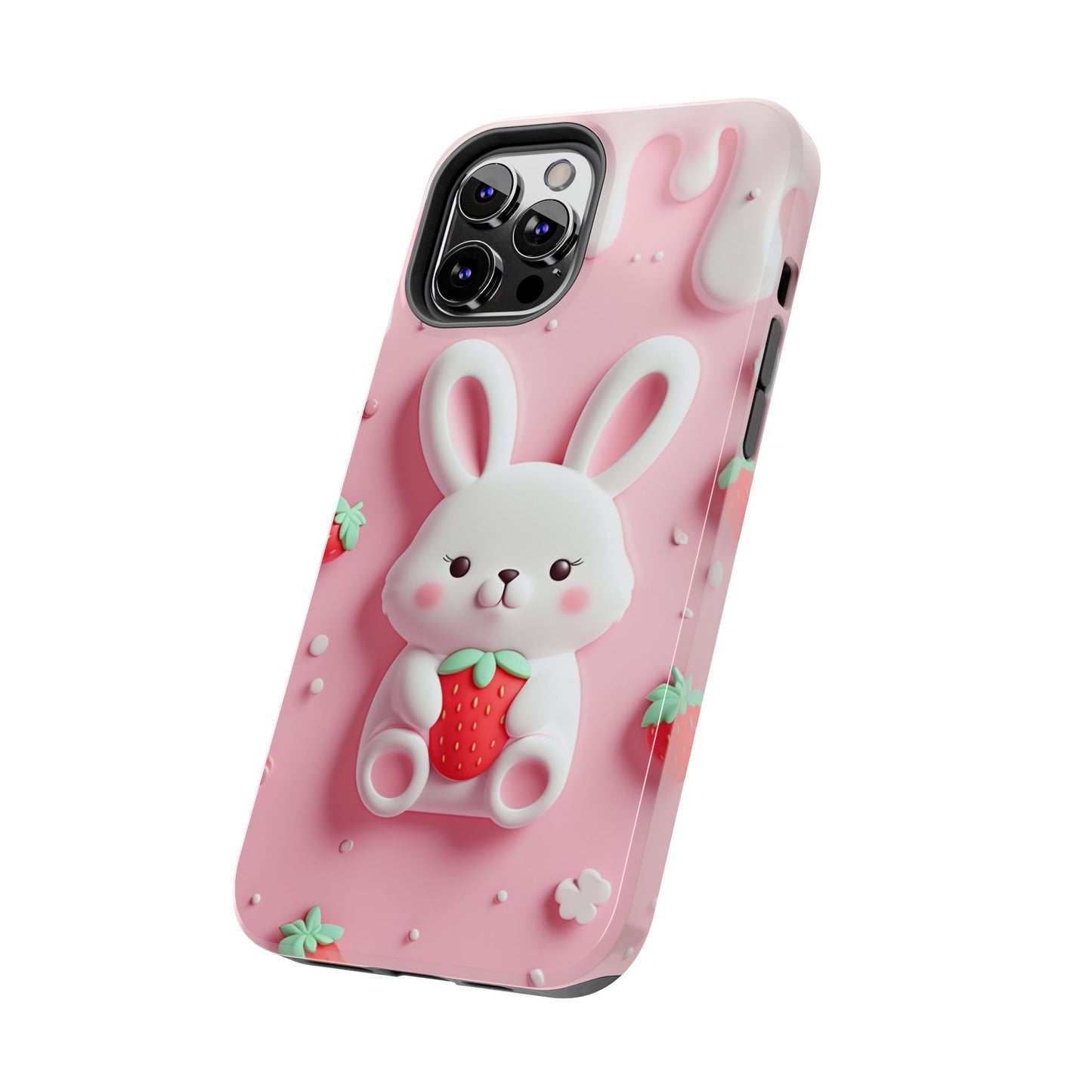 Cute Bunny Strawberry Tough Phone Case - Perfect for Kids & Spring Celebrations