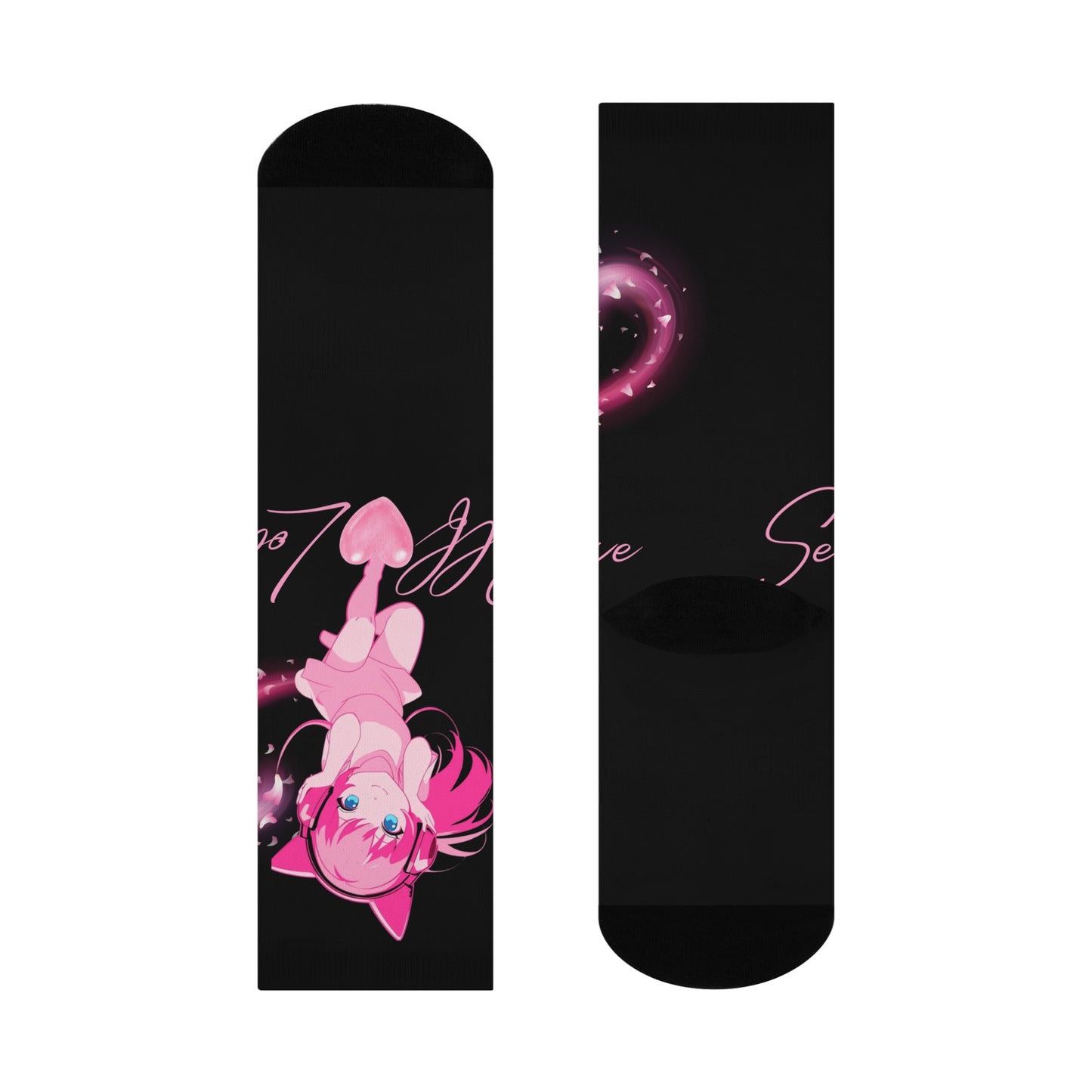 Socks- Cute Pink Anime Love Crew | Stylish Graphic Socks for Girls