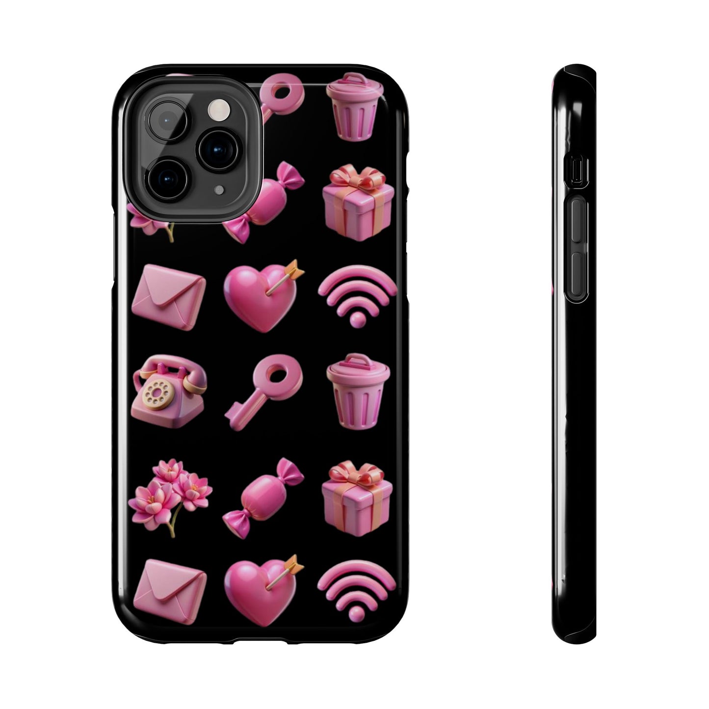 Cute and Colorful Tough Phone Case - Pink Emojis Design