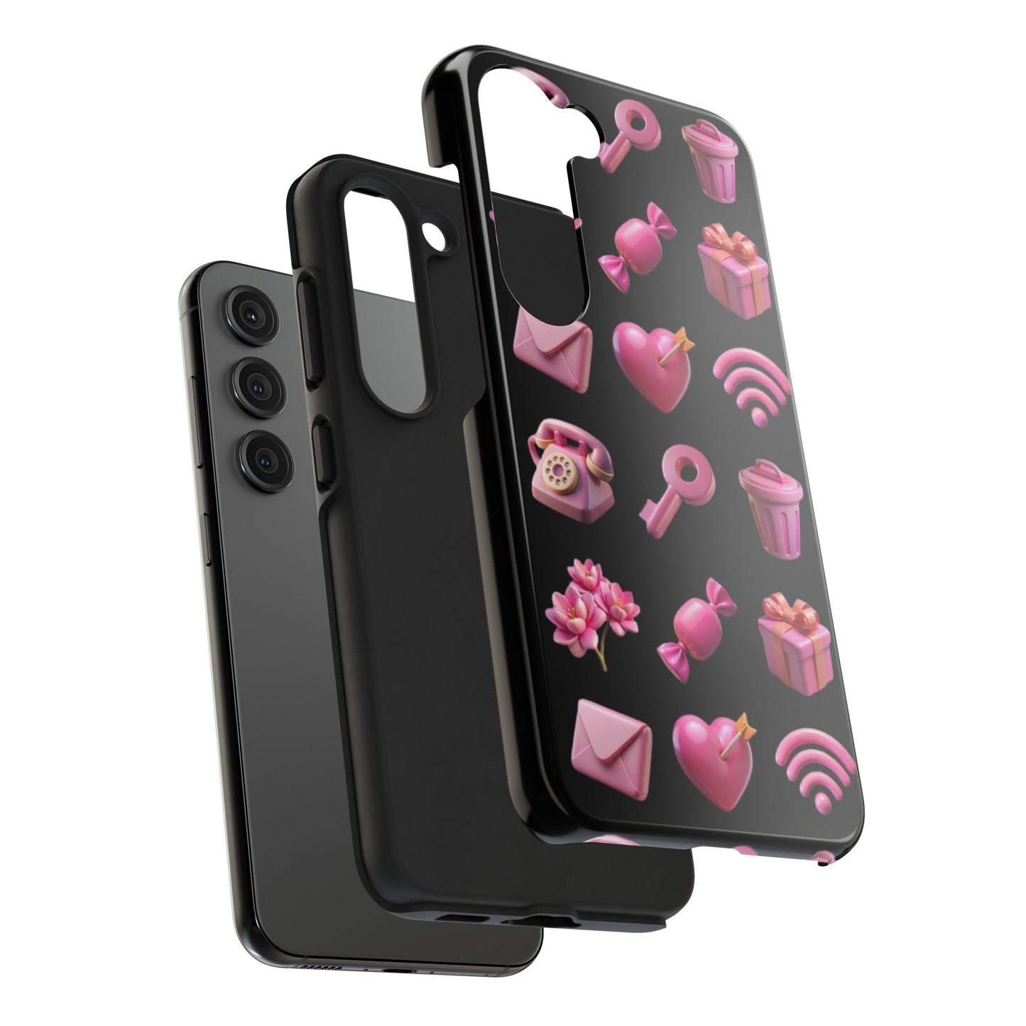 Cute and Colorful Tough Phone Case - Pink Emojis Design