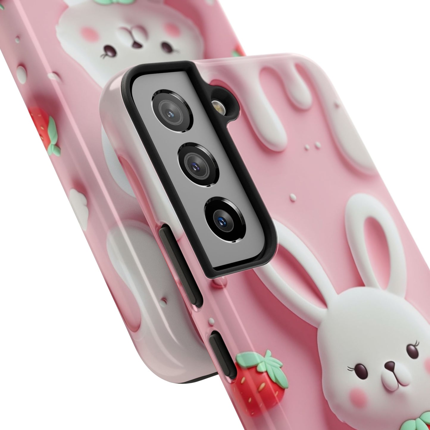 Cute Bunny Strawberry Tough Phone Case - Perfect for Kids & Spring Celebrations