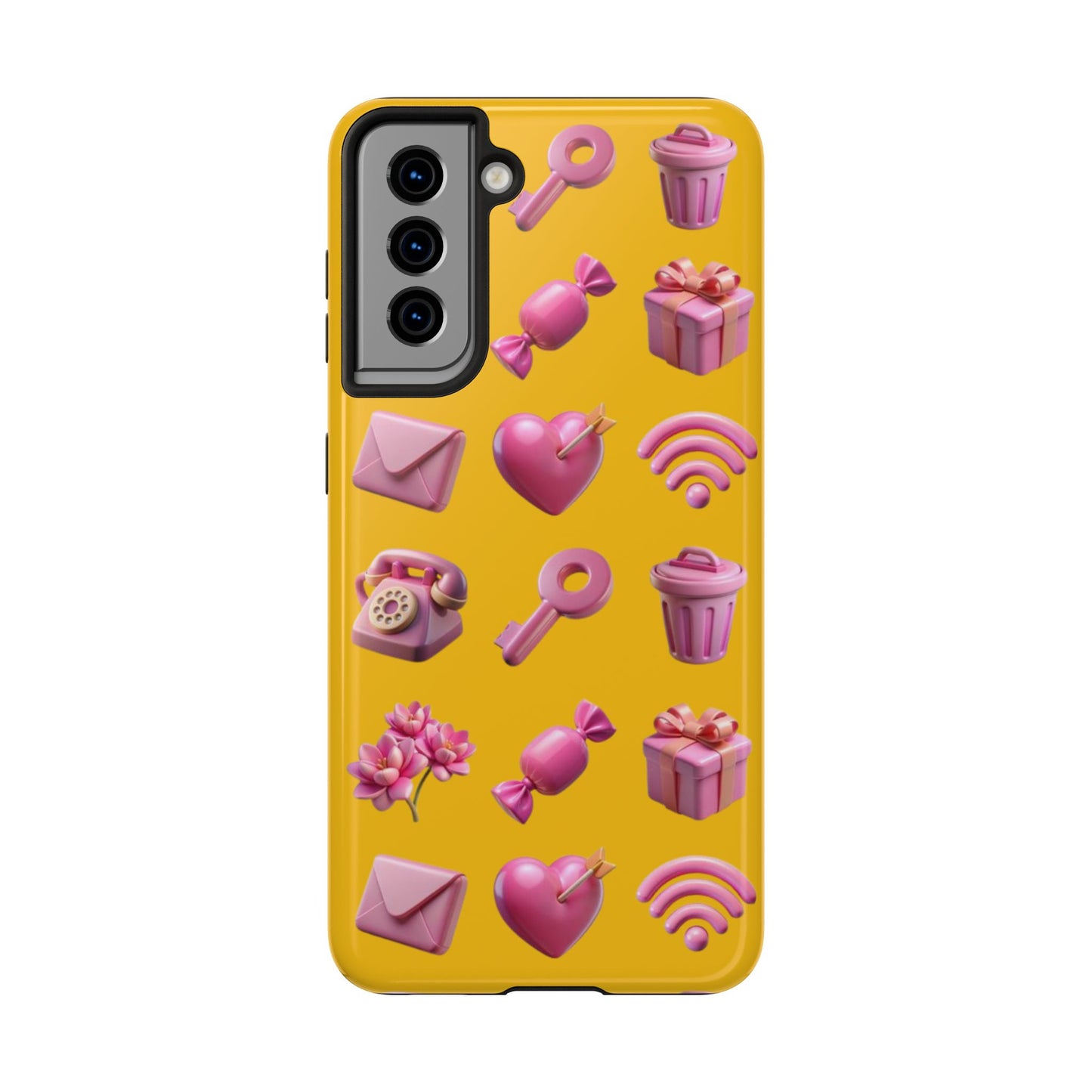 Cute and Colorful Tough Phone Case - Pink Emojis Design