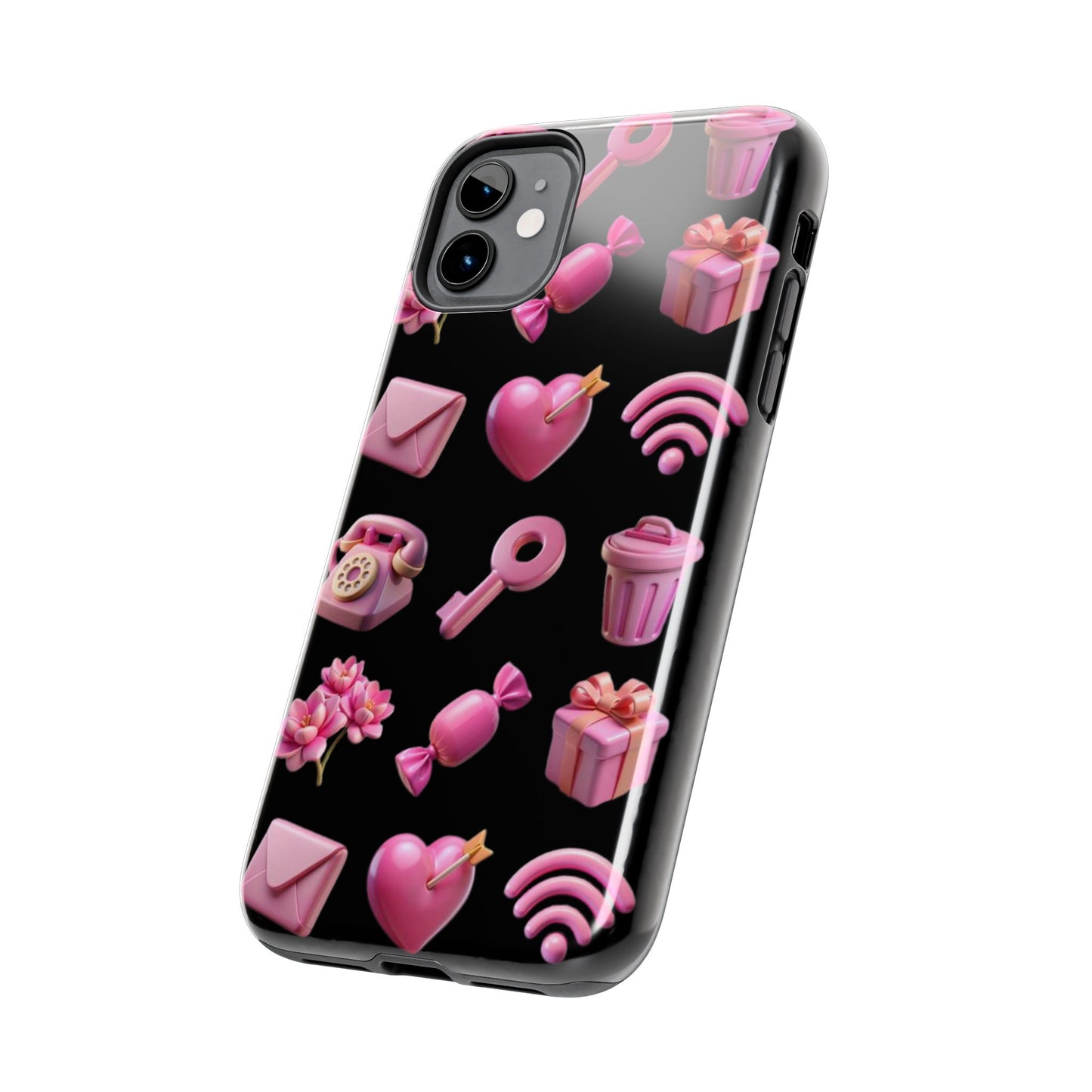 Cute and Colorful Tough Phone Case - Pink Emojis Design