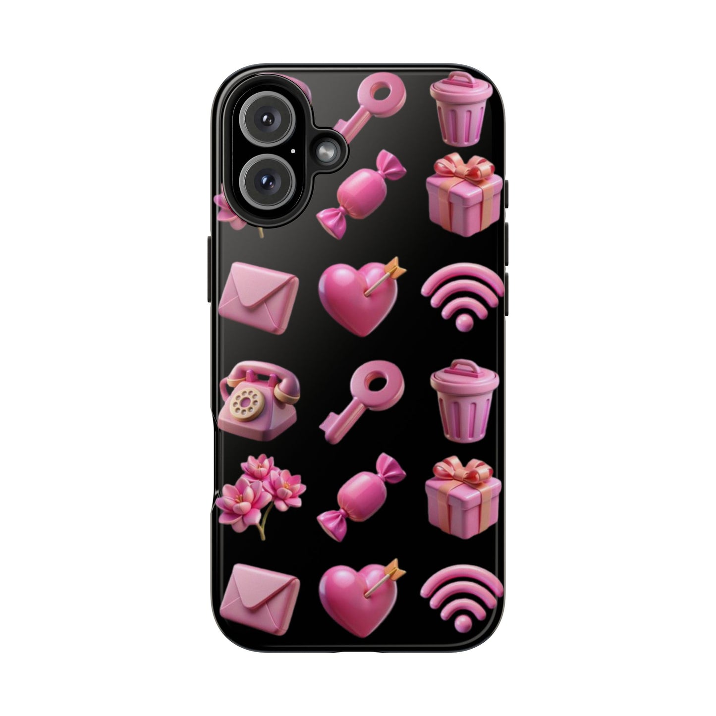 Cute and Colorful Tough Phone Case - Pink Emojis Design