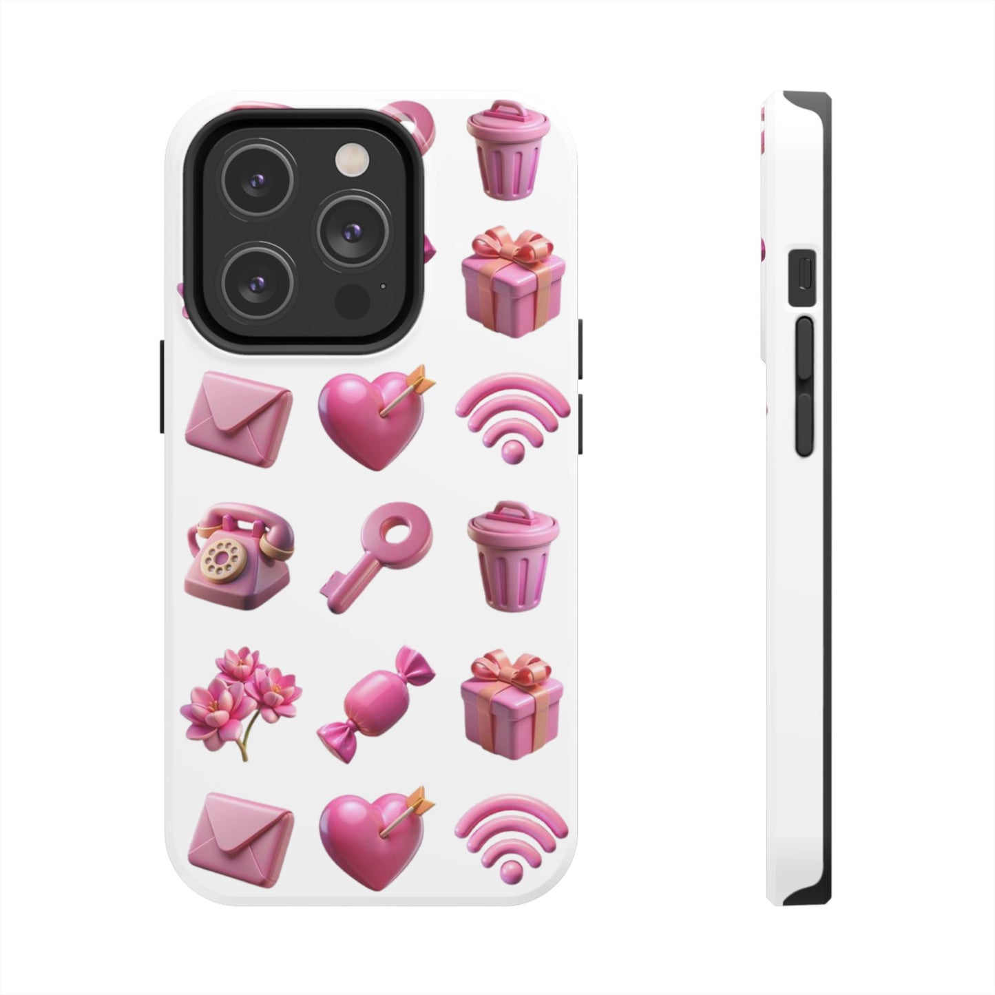 Cute and Colorful Tough Phone Case - Pink Emojis Design