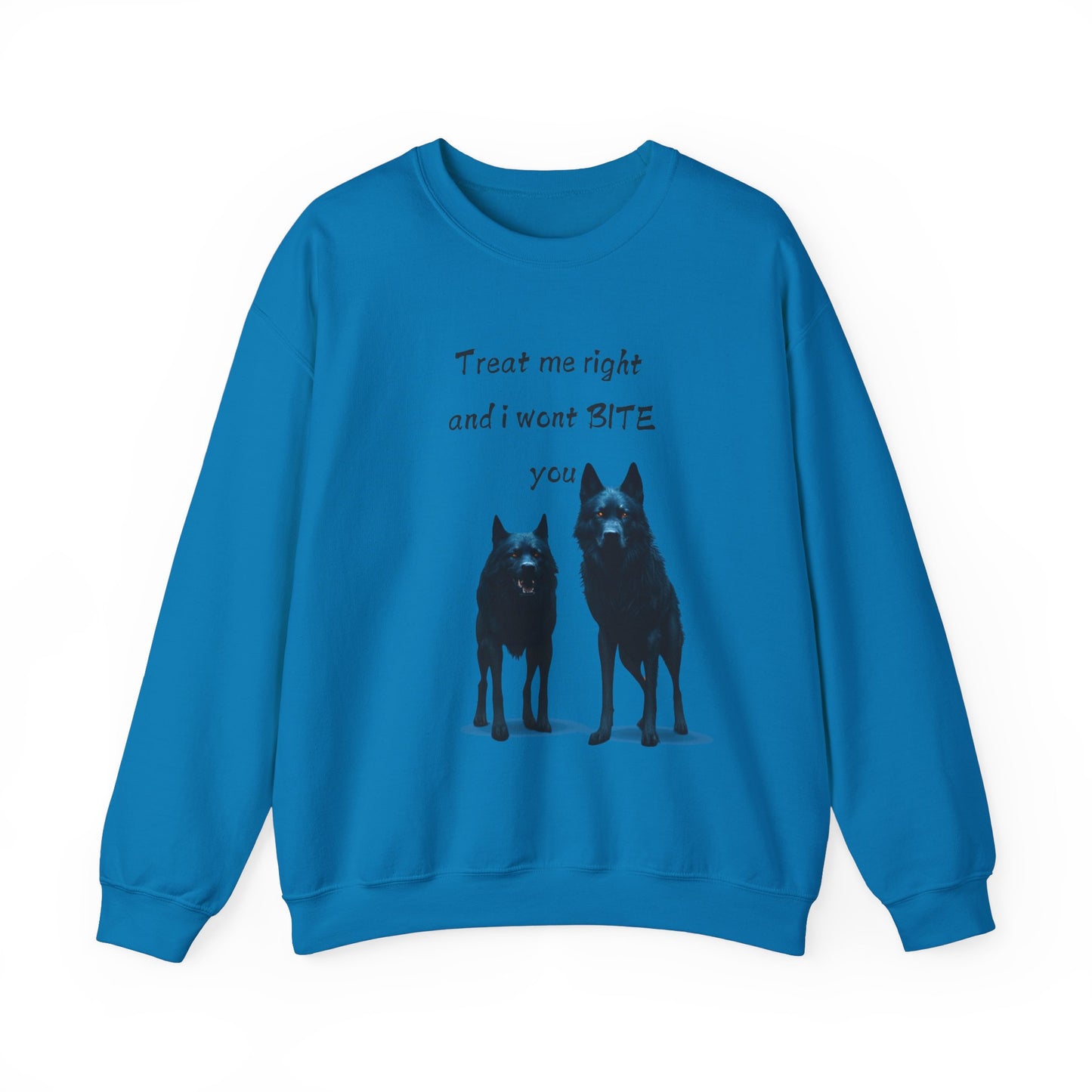 πΎ Funny Dog Lover Pink Sweatshirt β "Treat Me Right and I Won't Bite" Design for Dog Lovers & Pet Owners