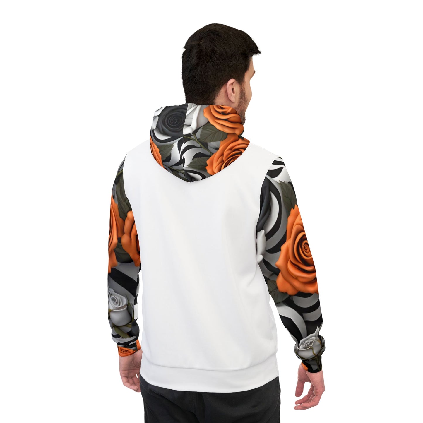 Floral White Hoodie - Stylish With Orange & Grey Rose Design