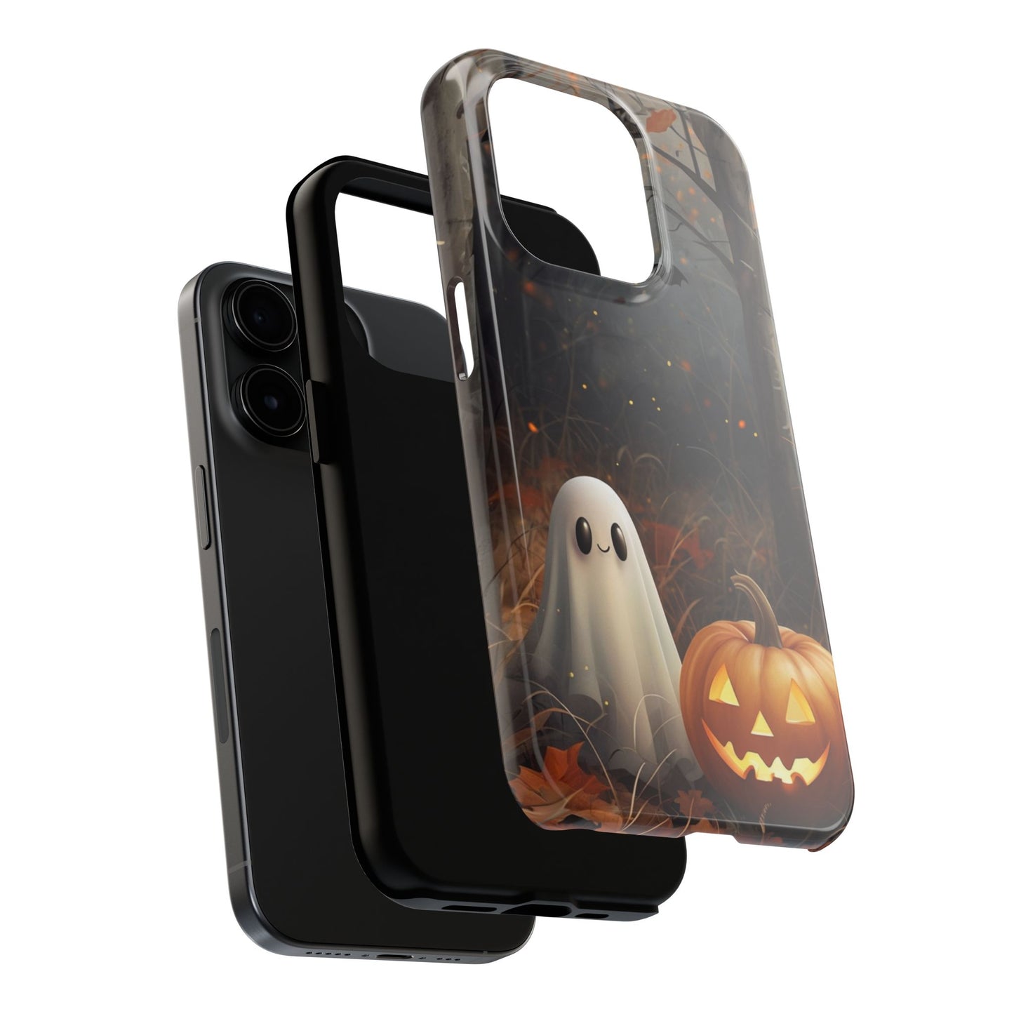 Spooky Halloween Phone Case - Tough Protective Cover with Ghost and Pumpkin Design