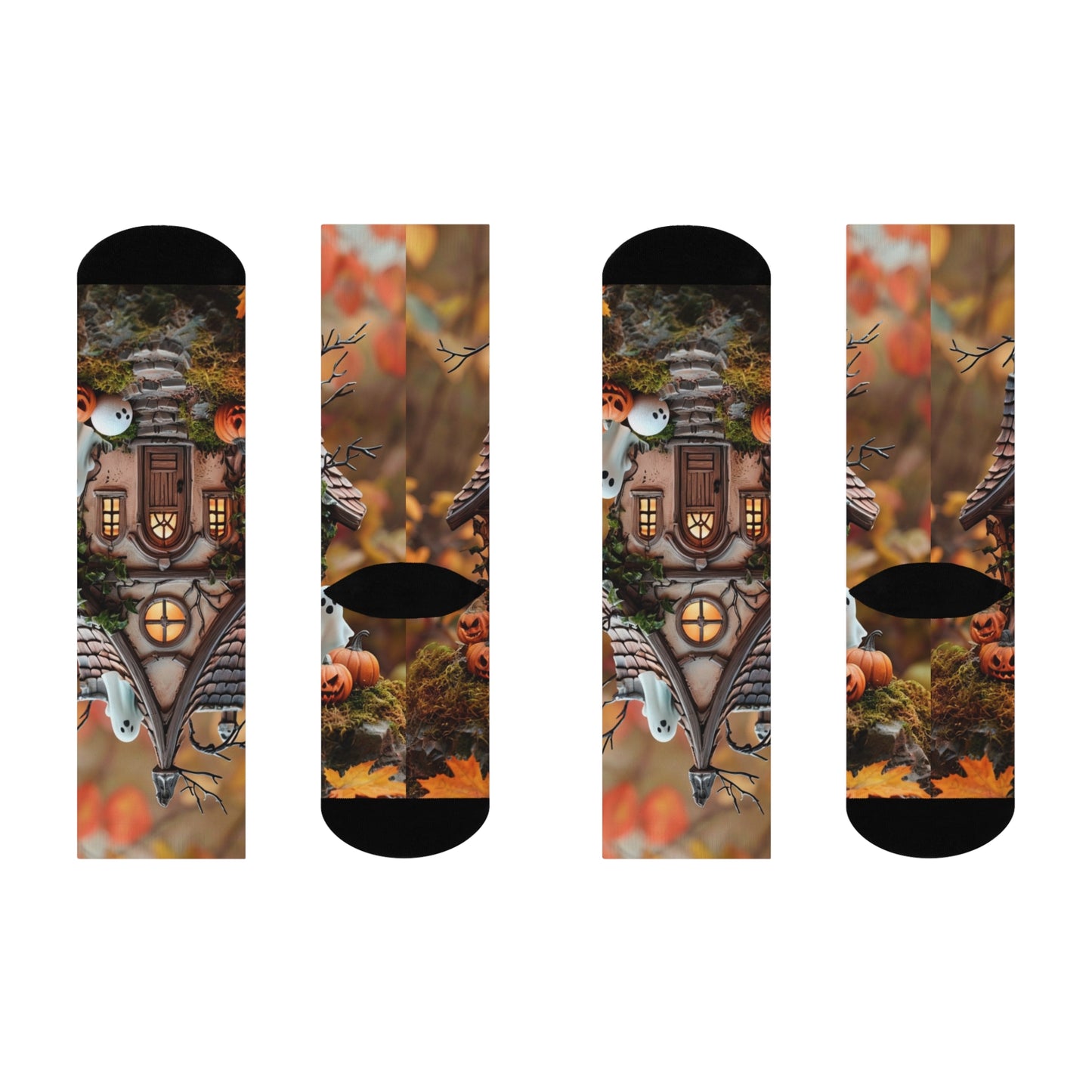 Spooky Haunted House Crew Socks - Halloween Cushioned Design