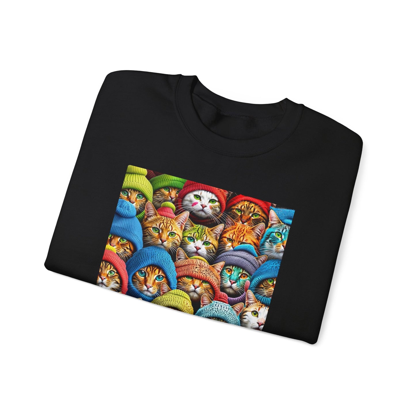 "Cozy Cat Crewneck Sweatshirt – Soft & Stylish Pullover with Colorful Cat Faces Design"
