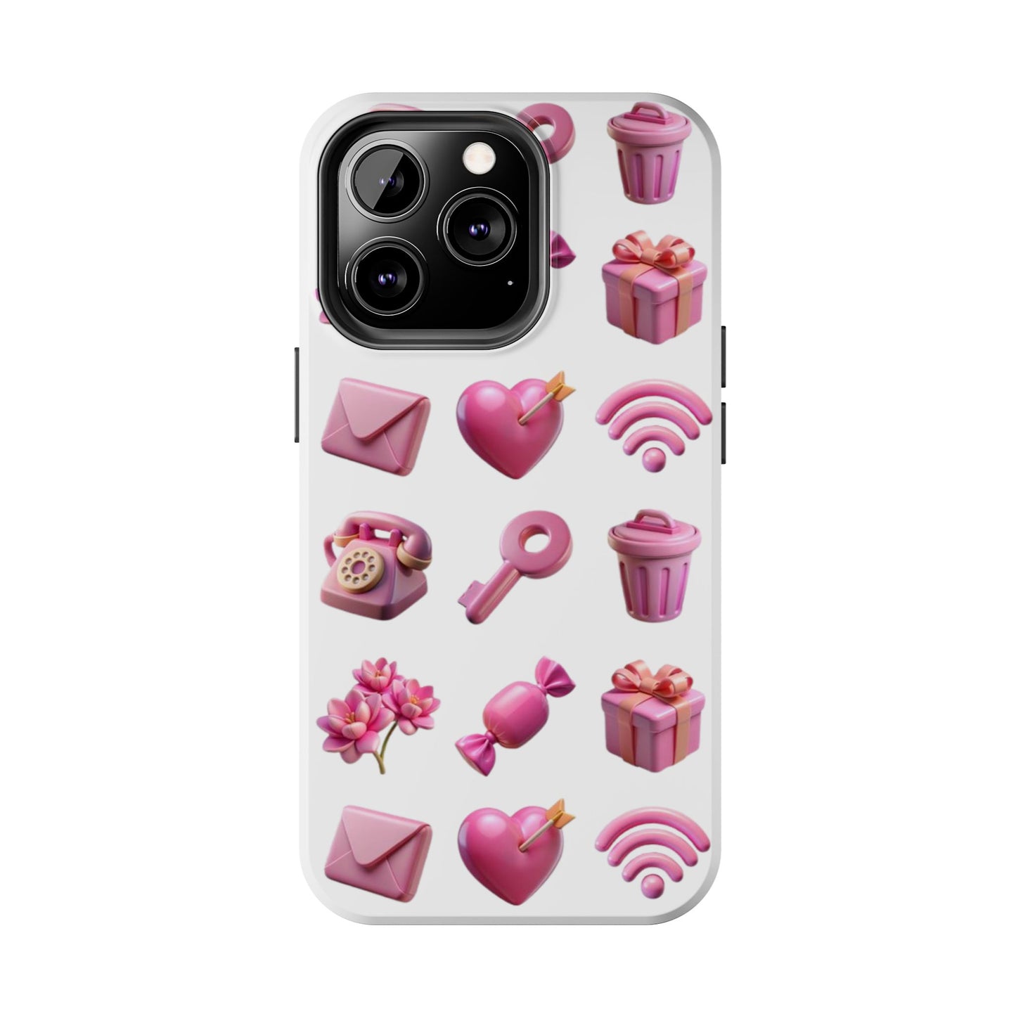 Cute and Colorful Tough Phone Case - Pink Emojis Design