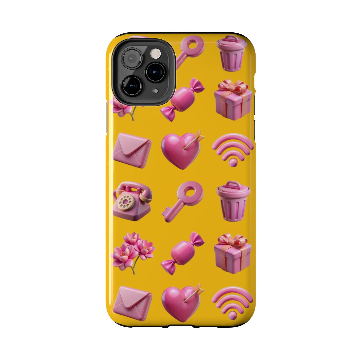 Cute and Colorful Tough Phone Case - Pink Emojis Design