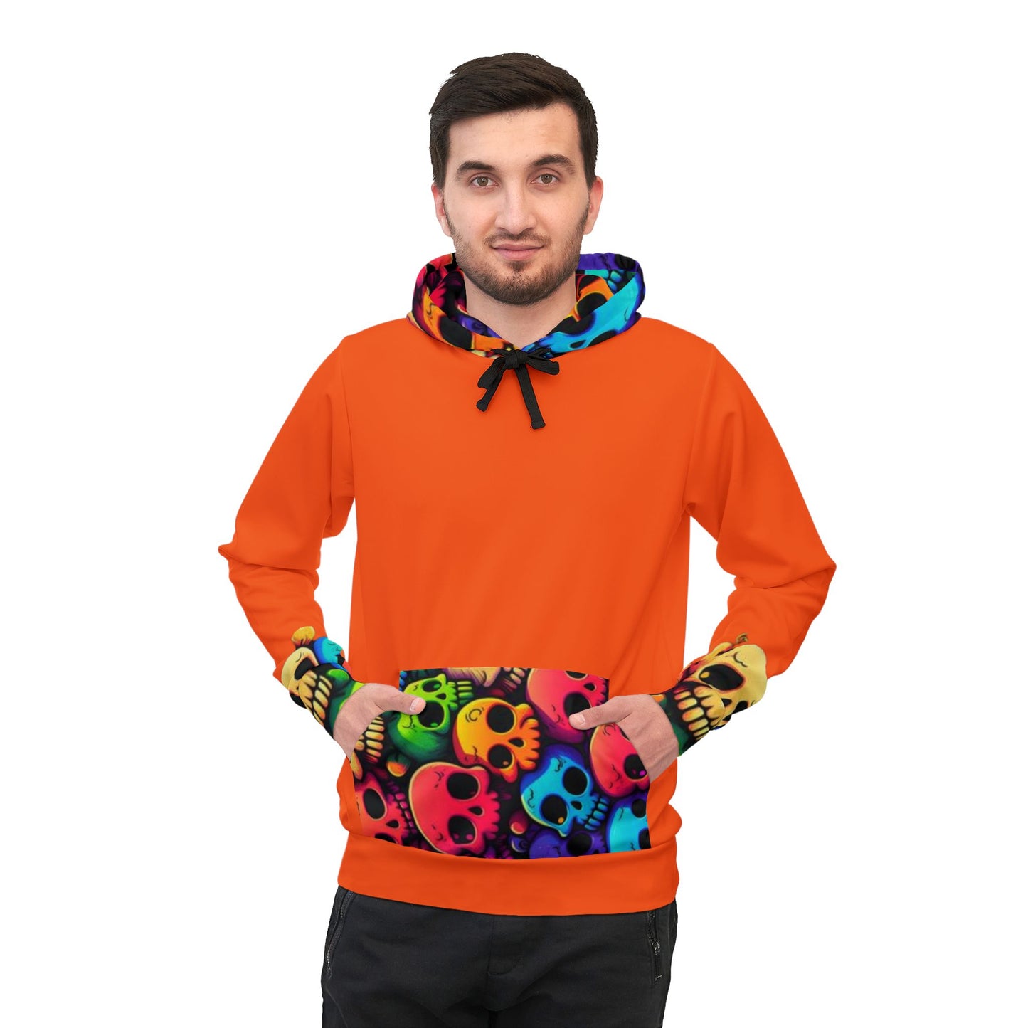 ๐งก๐ Colorful Skulls Orange Hoodie โ Bold & Edgy Streetwear for Men & Women