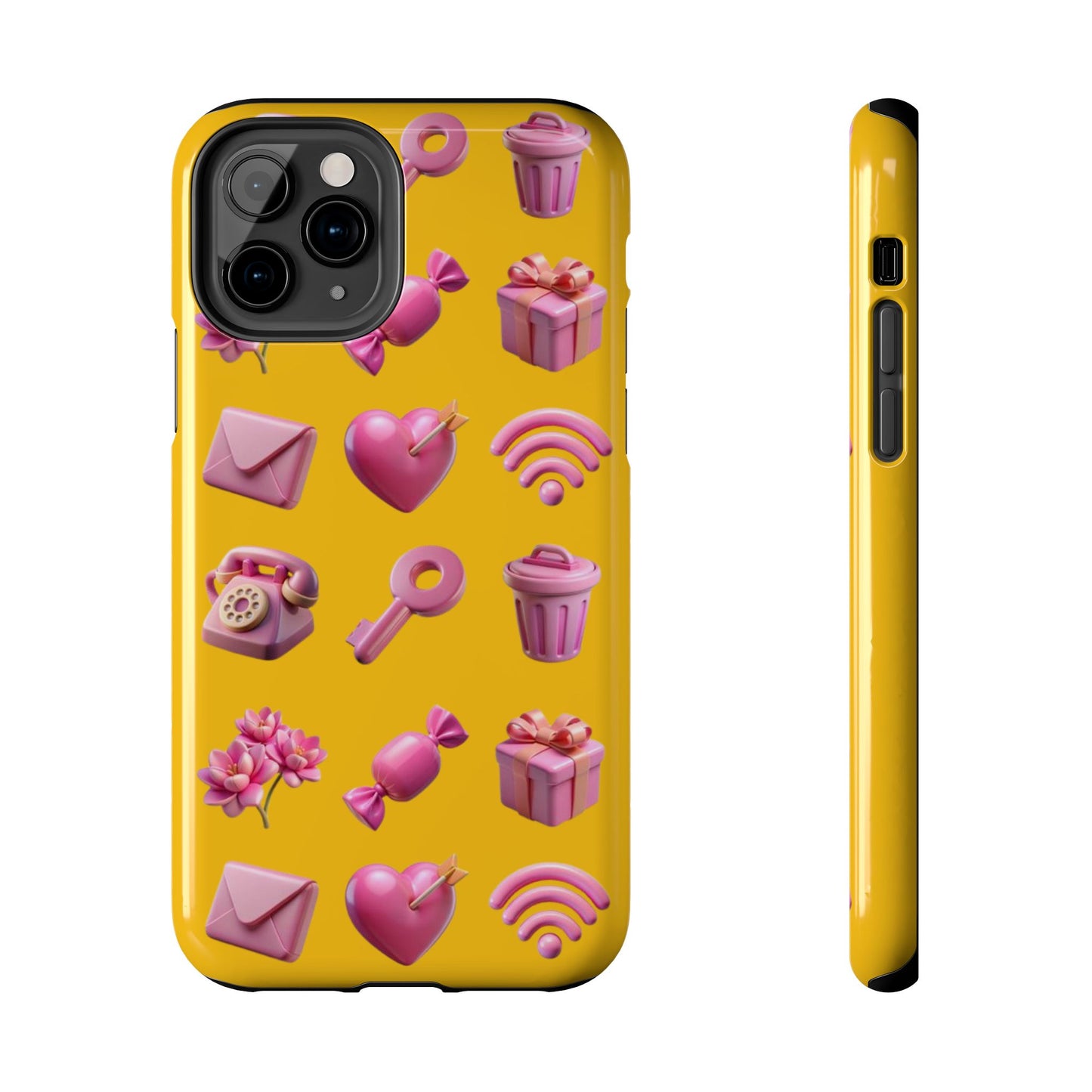 Cute and Colorful Tough Phone Case - Pink Emojis Design