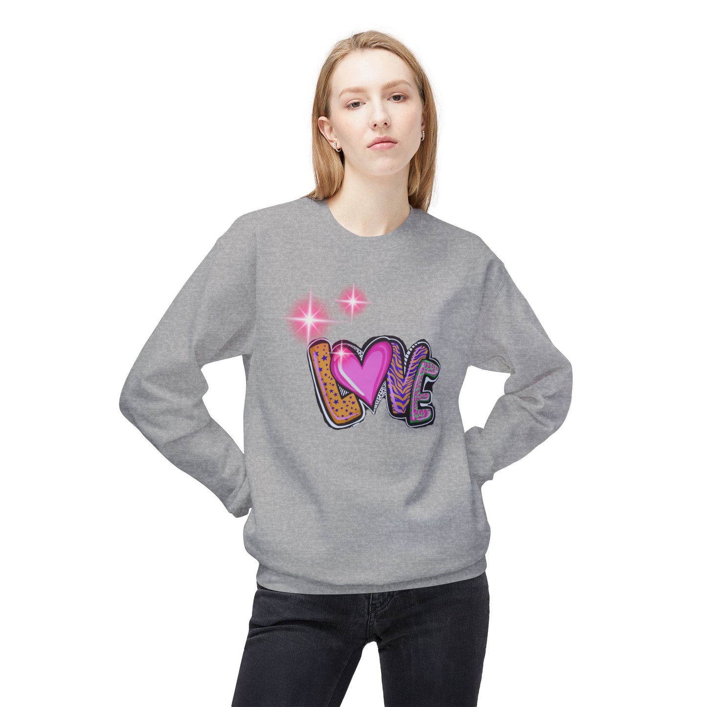 Snow Petal White Fleece Sweatshirt for Her – Soft Cozy Love-Inspired Gift