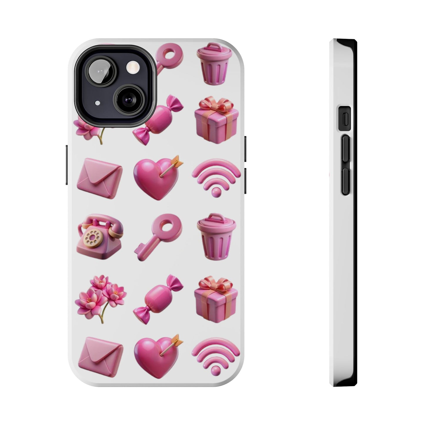Cute and Colorful Tough Phone Case - Pink Emojis Design