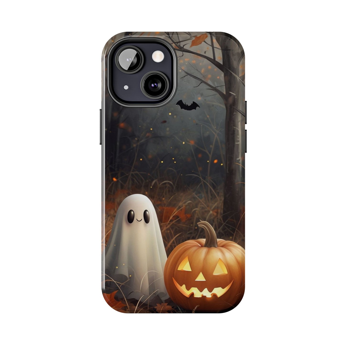 Spooky Halloween Phone Case - Tough Protective Cover with Ghost and Pumpkin Design
