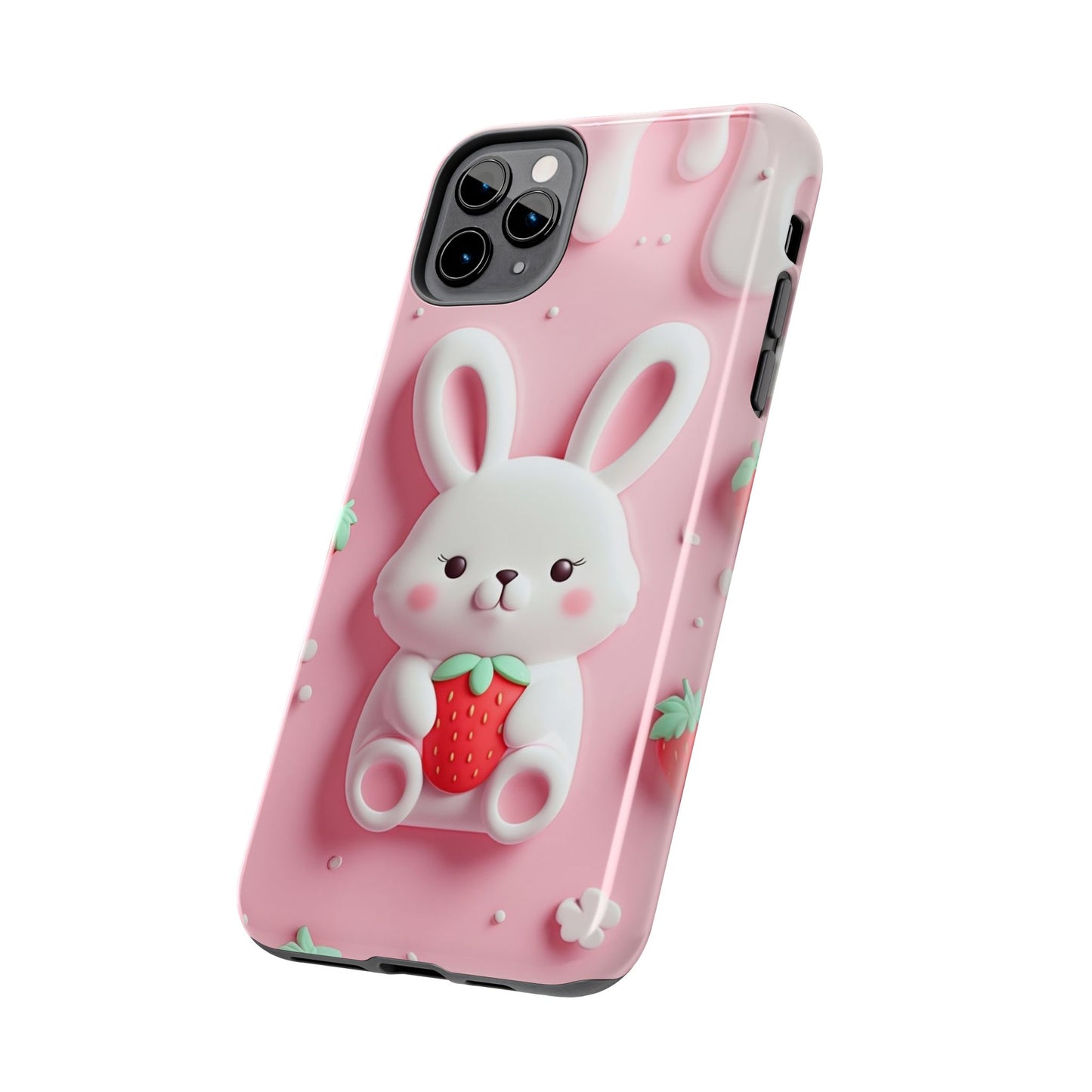 Cute Bunny Strawberry Tough Phone Case - Perfect for Kids & Spring Celebrations