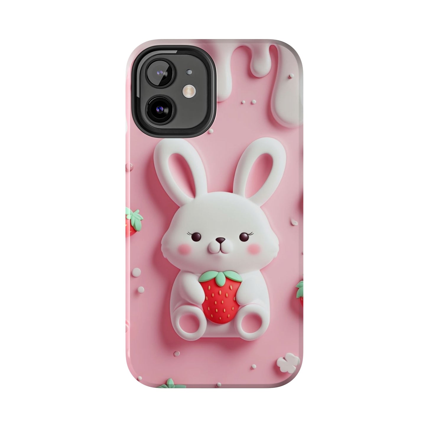 Cute Bunny Strawberry Tough Phone Case - Perfect for Kids & Spring Celebrations