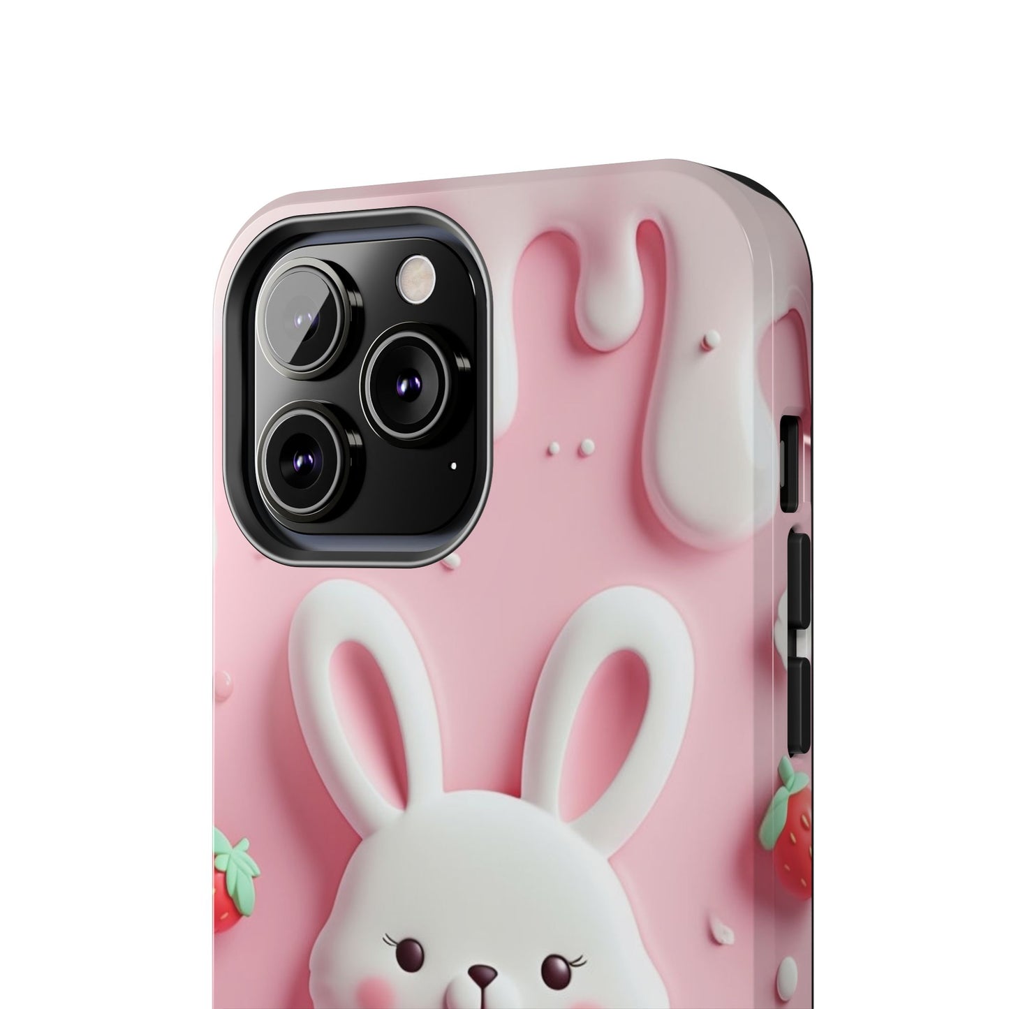 Cute Bunny Strawberry Tough Phone Case - Perfect for Kids & Spring Celebrations