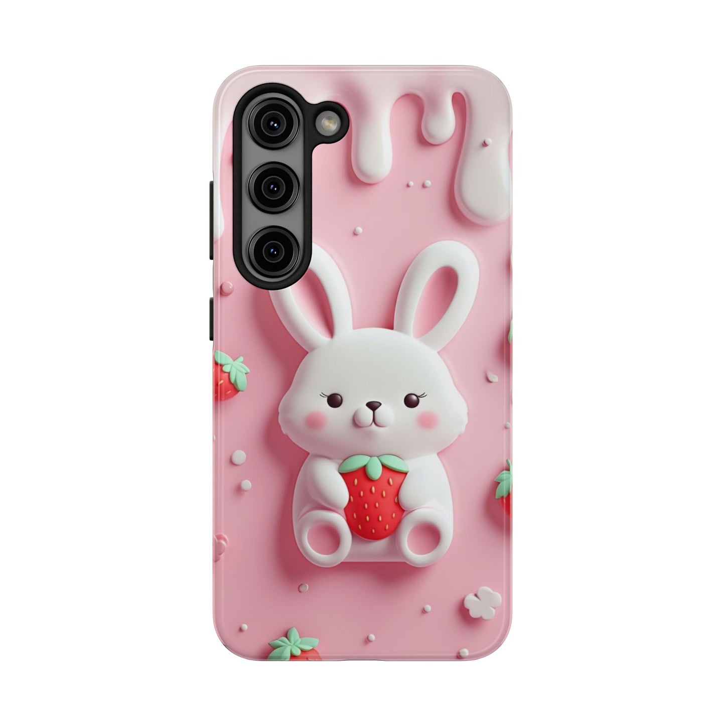 Cute Bunny Strawberry Tough Phone Case - Perfect for Kids & Spring Celebrations