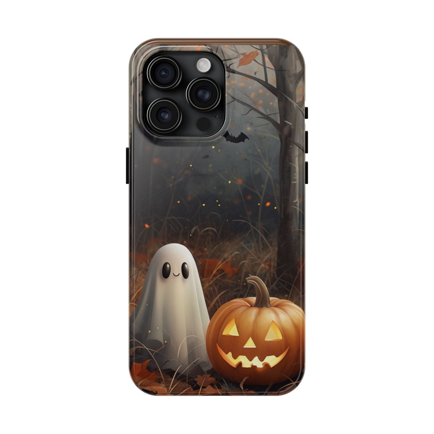 Spooky Halloween Phone Case - Tough Protective Cover with Ghost and Pumpkin Design