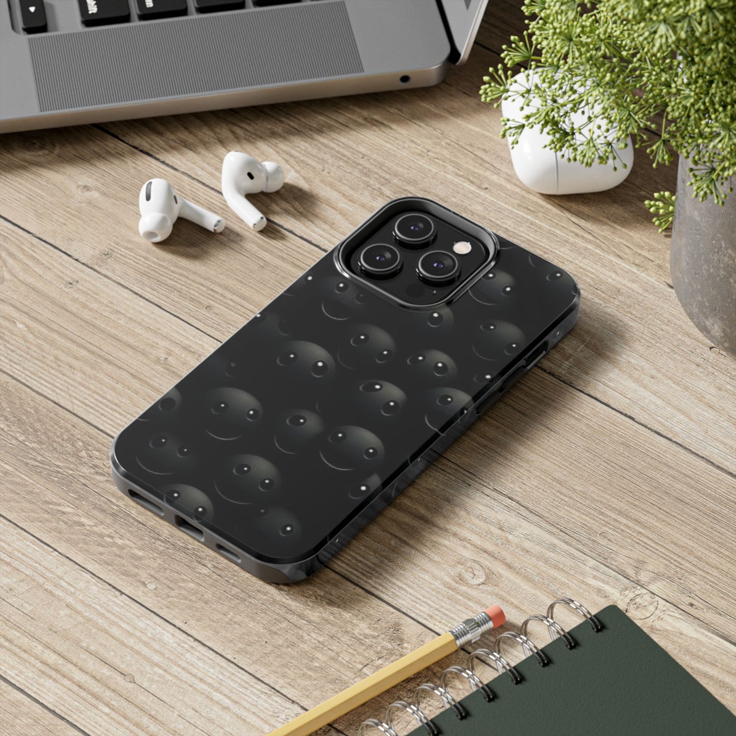 😊 Cute Smiley Face Black Tough Phone Case – Fun & Durable Protection for iPhone & Android