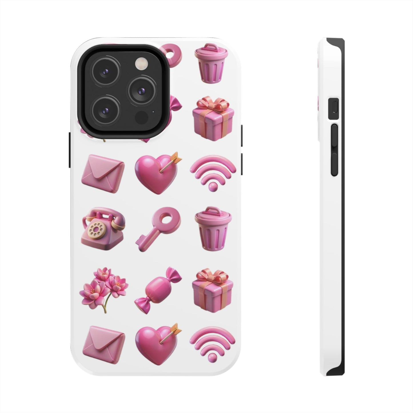 Cute and Colorful Tough Phone Case - Pink Emojis Design