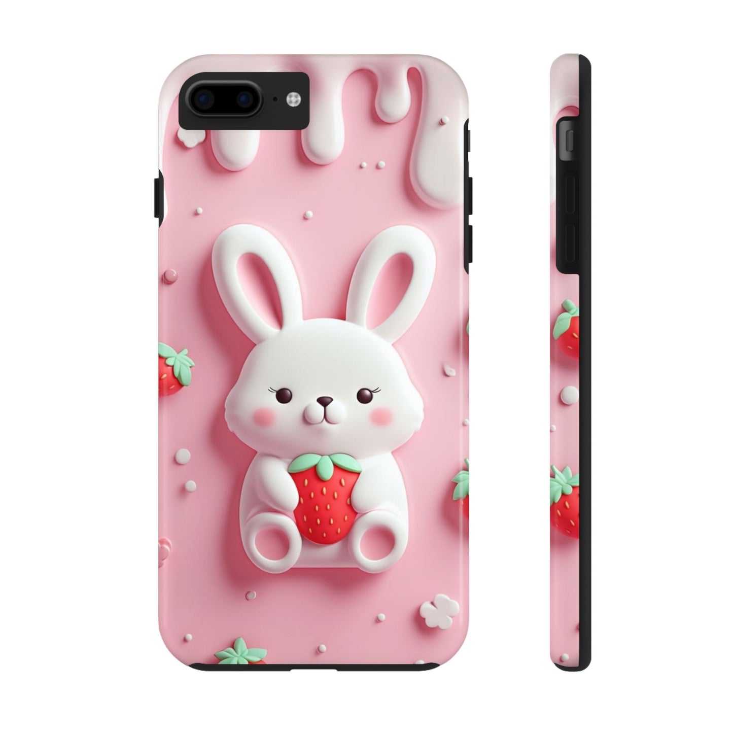 Cute Bunny Strawberry Tough Phone Case - Perfect for Kids & Spring Celebrations