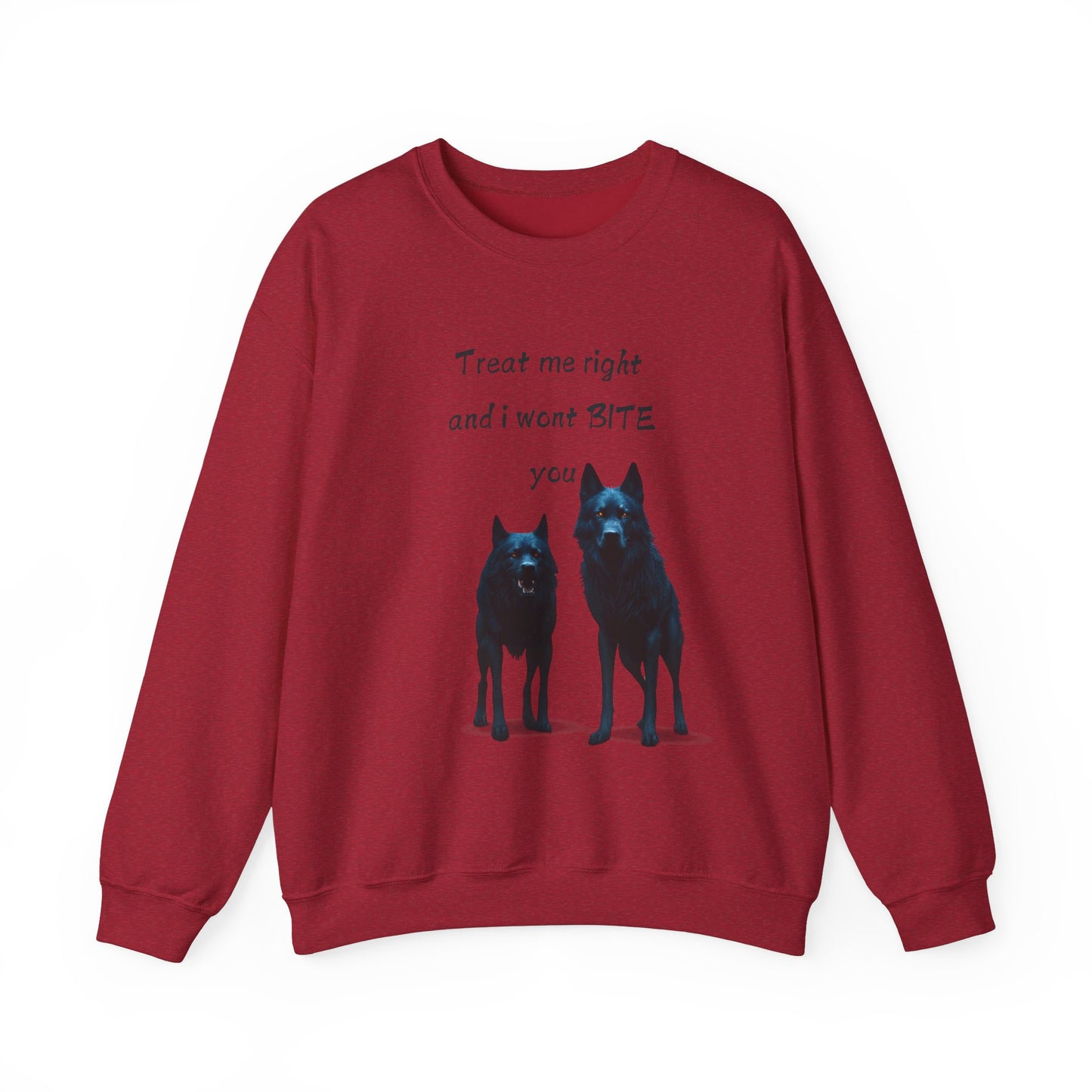 πΎ Funny Dog Lover Pink Sweatshirt β "Treat Me Right and I Won't Bite" Design for Dog Lovers & Pet Owners