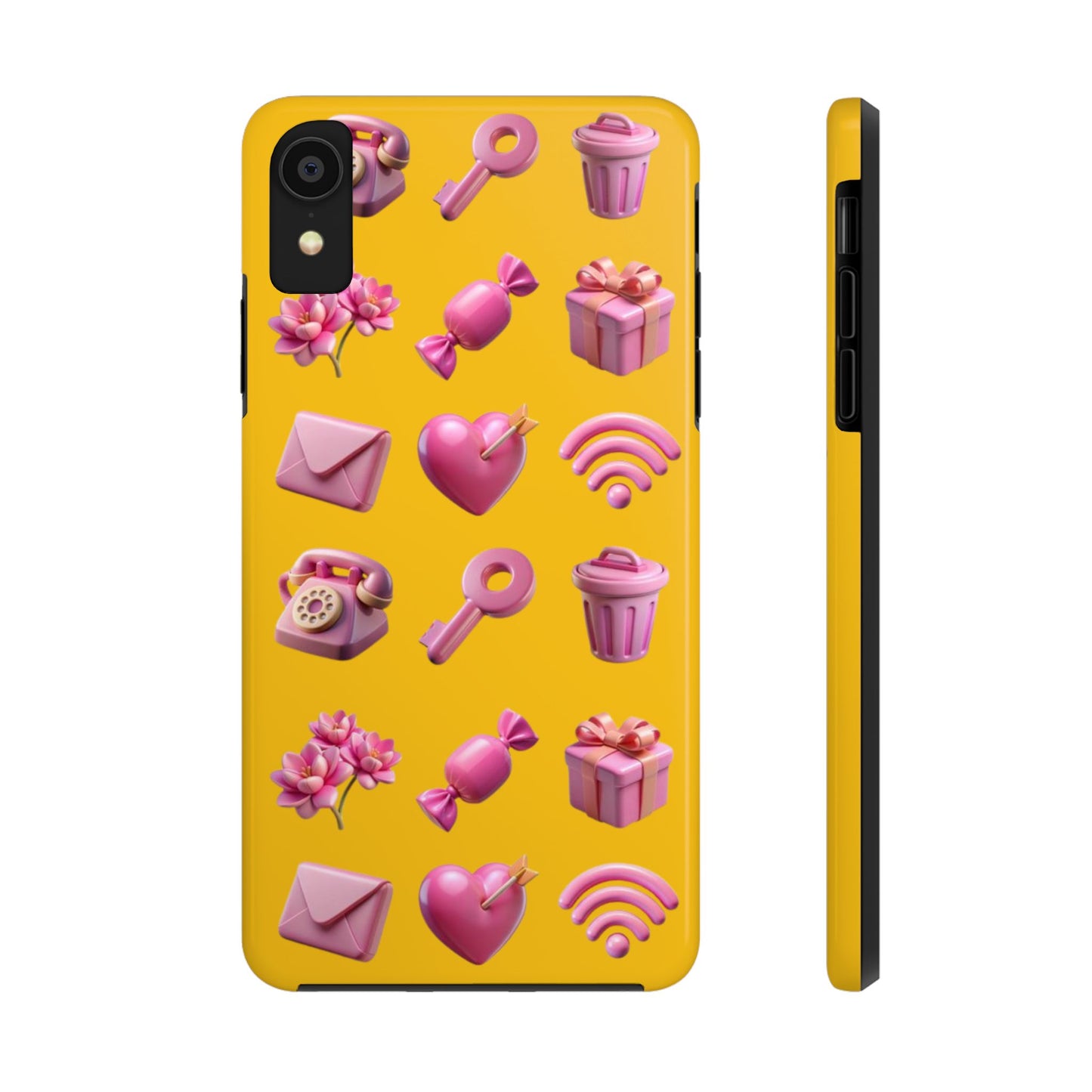 Cute and Colorful Tough Phone Case - Pink Emojis Design