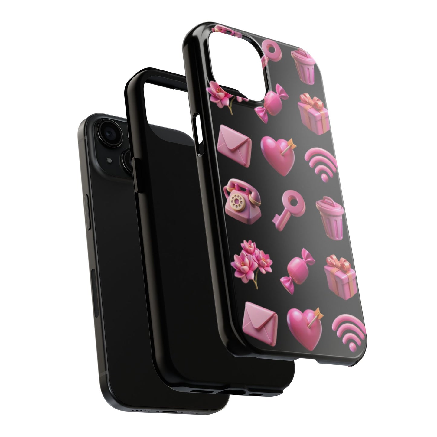 Cute and Colorful Tough Phone Case - Pink Emojis Design