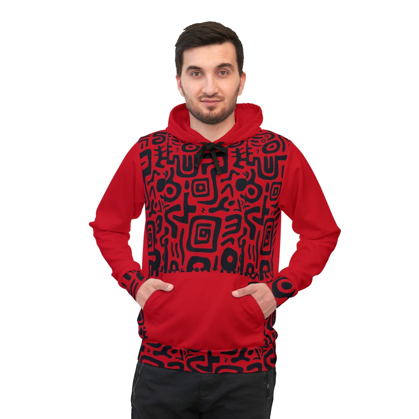 π₯ Bold Red and Black Pattern Hoodie β Tribal Style Meets Comfort & Streetwear