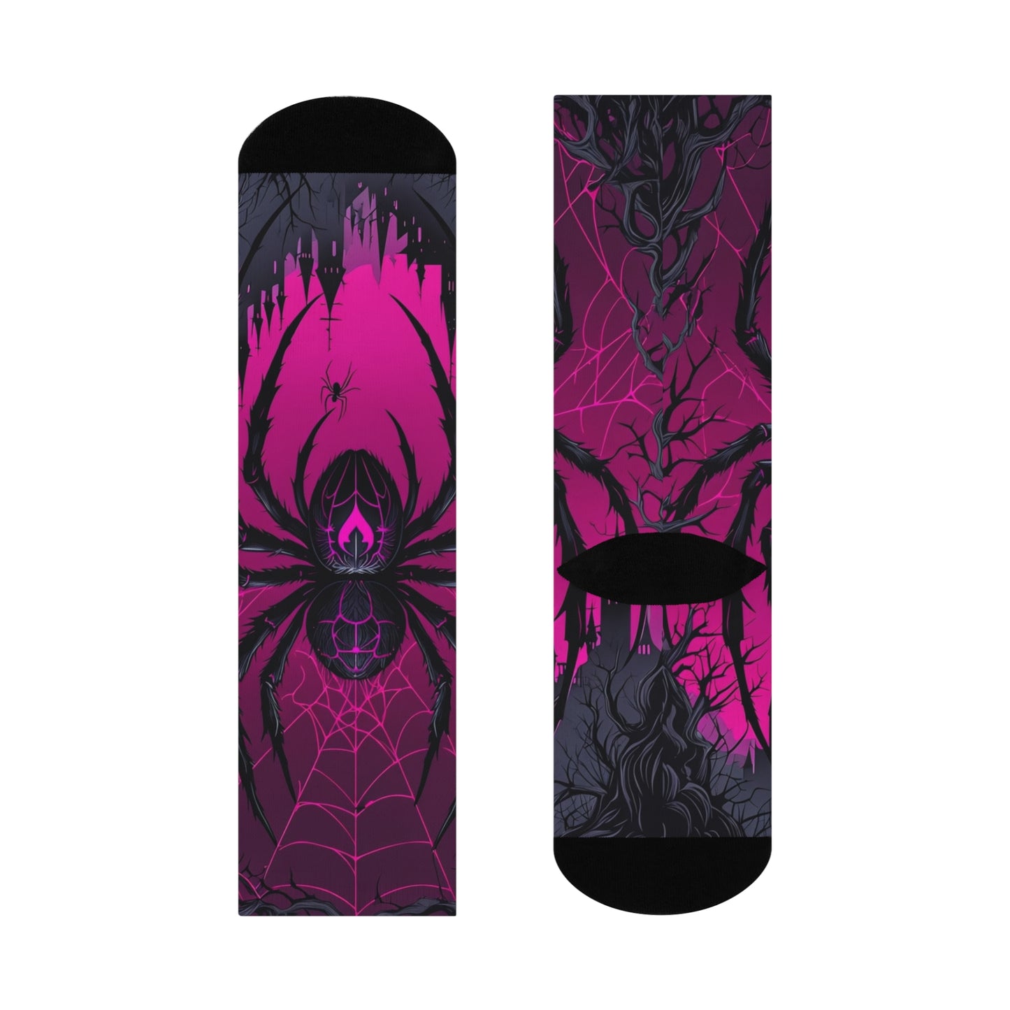 Cushioned Crew Socks Black Widow, Pink Heart