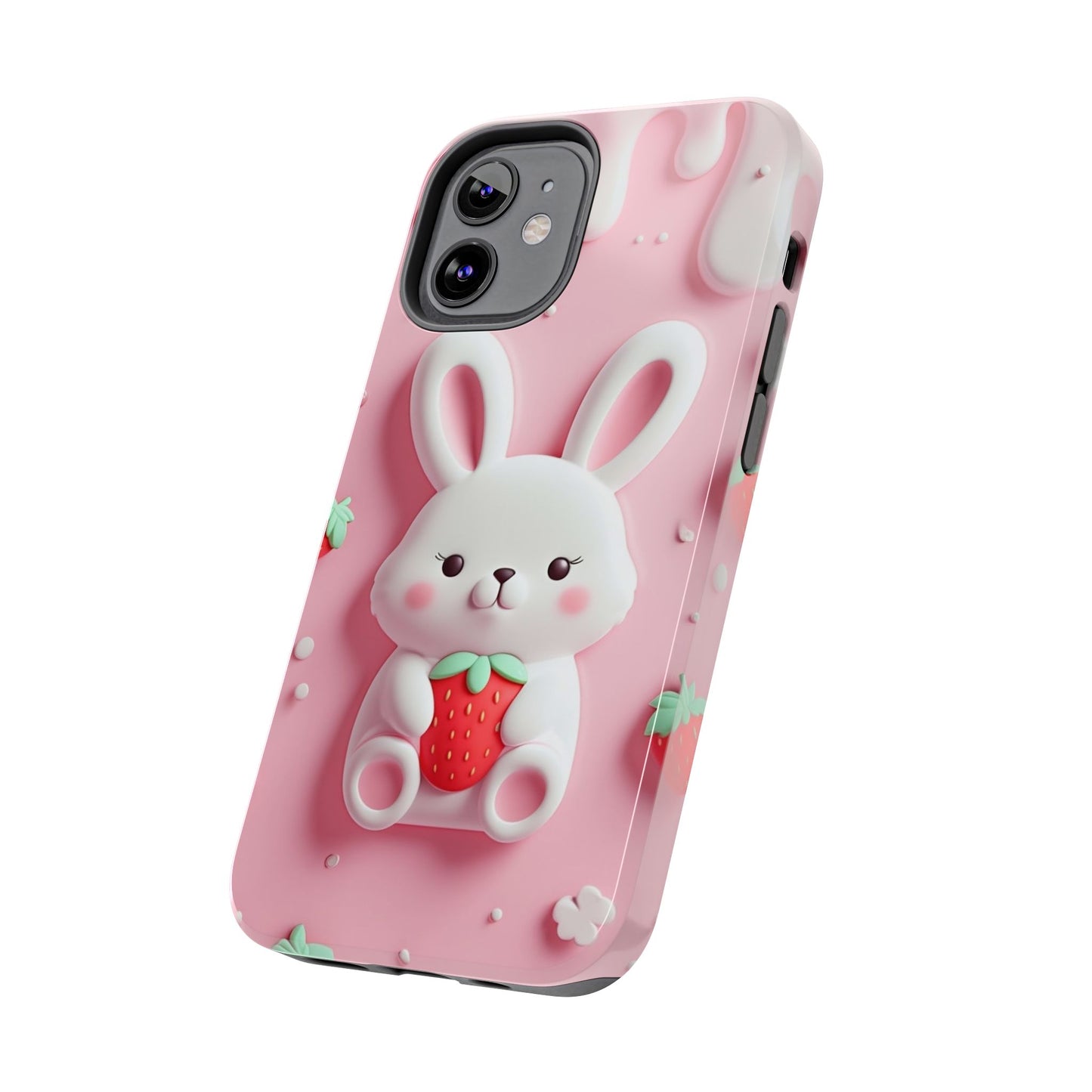Cute Bunny Strawberry Tough Phone Case - Perfect for Kids & Spring Celebrations