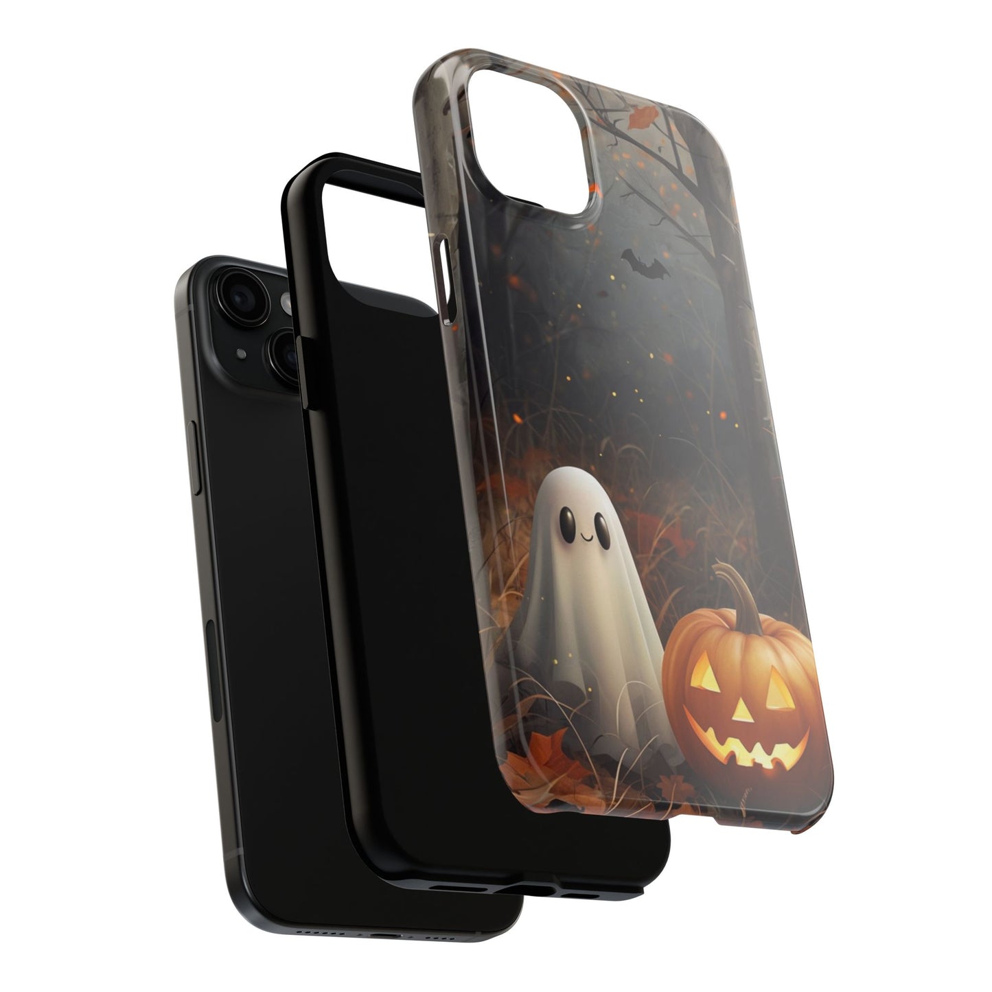 Spooky Halloween Phone Case - Tough Protective Cover with Ghost and Pumpkin Design