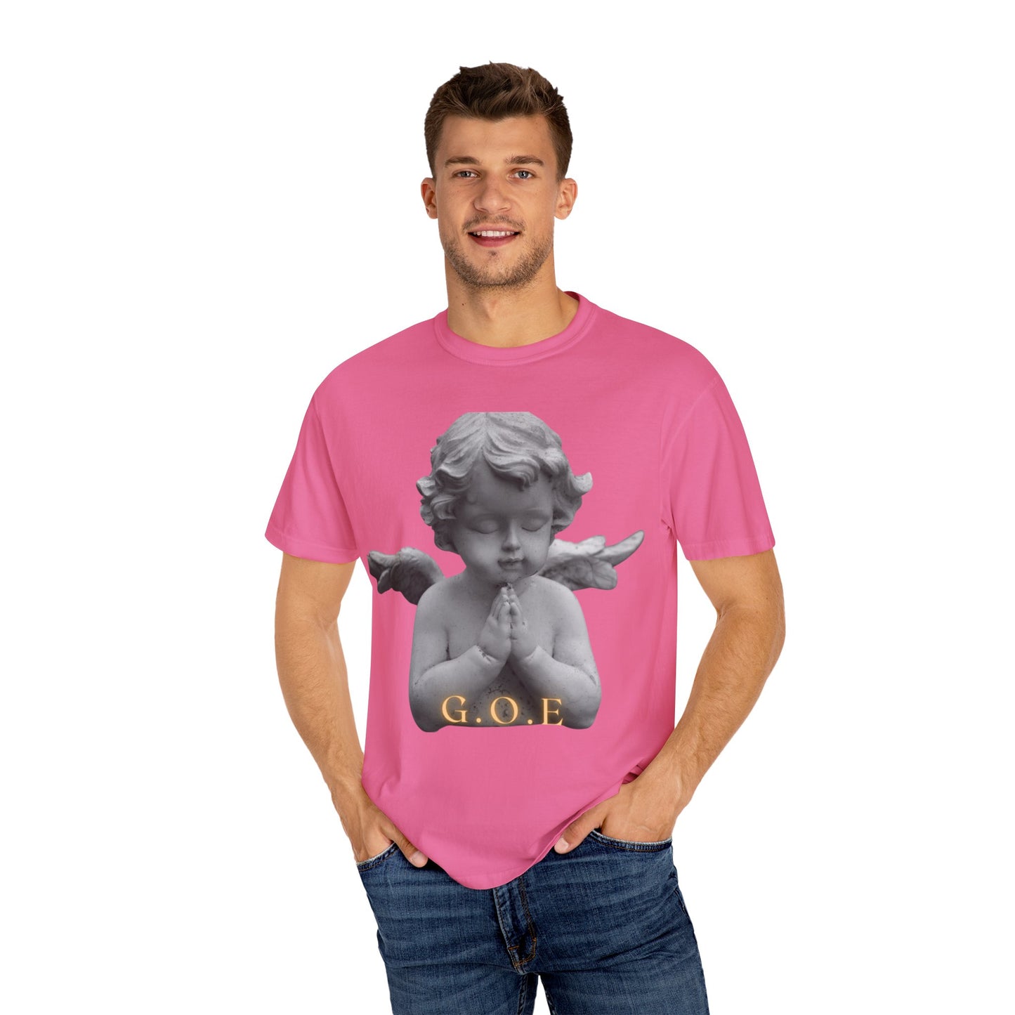Heavenly White Men & Women T-Shirt – "G.O.E Angel" (God Over Everything) Faith-Inspired Tee