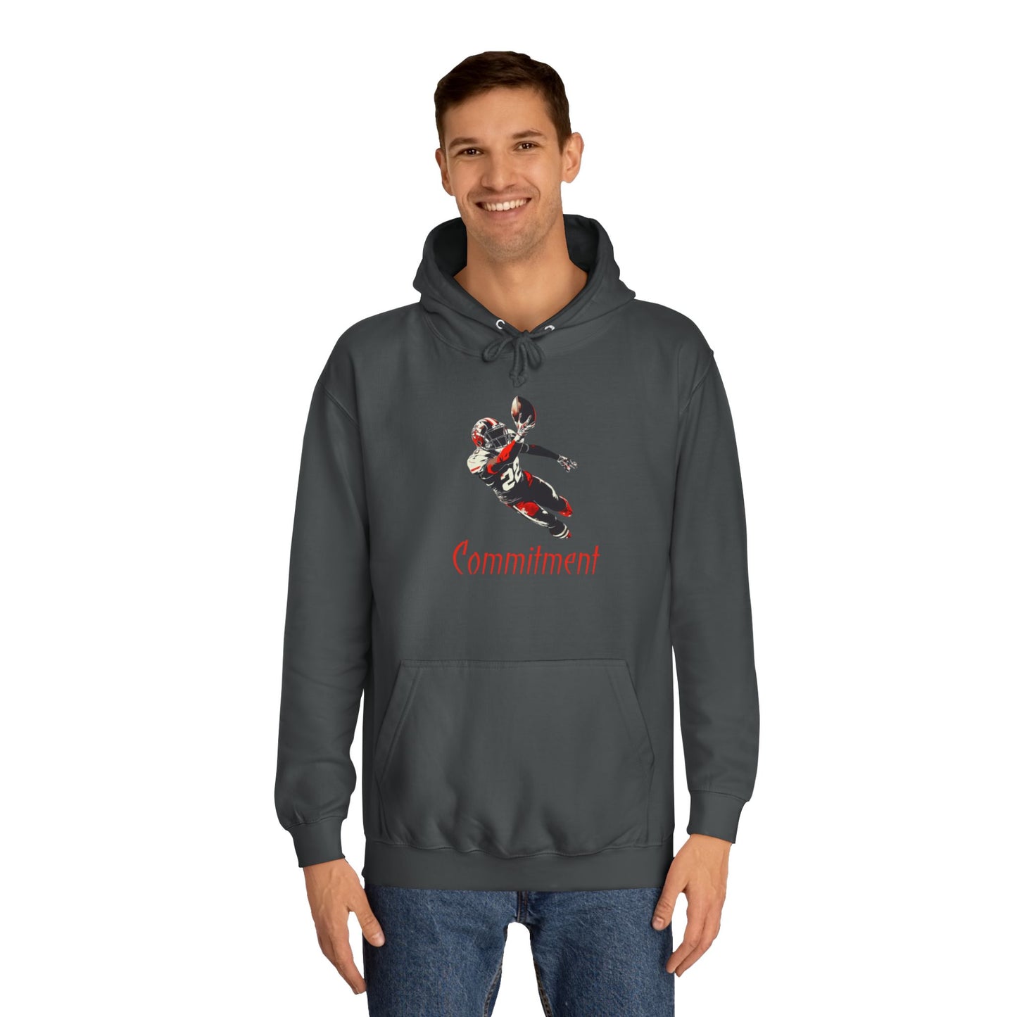 Steel Grey Men’s Game Day Football Hoodie – Commitment Athletic Sweatshirt with Drawstrings & Kangaroo Pocket