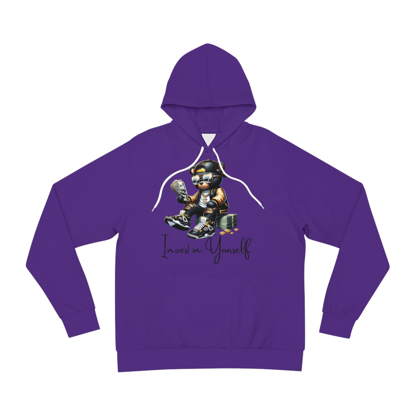 Royal Purple "Invest in Yourself" Hoodie – Motivational Bear Graphic Sweatshirt
