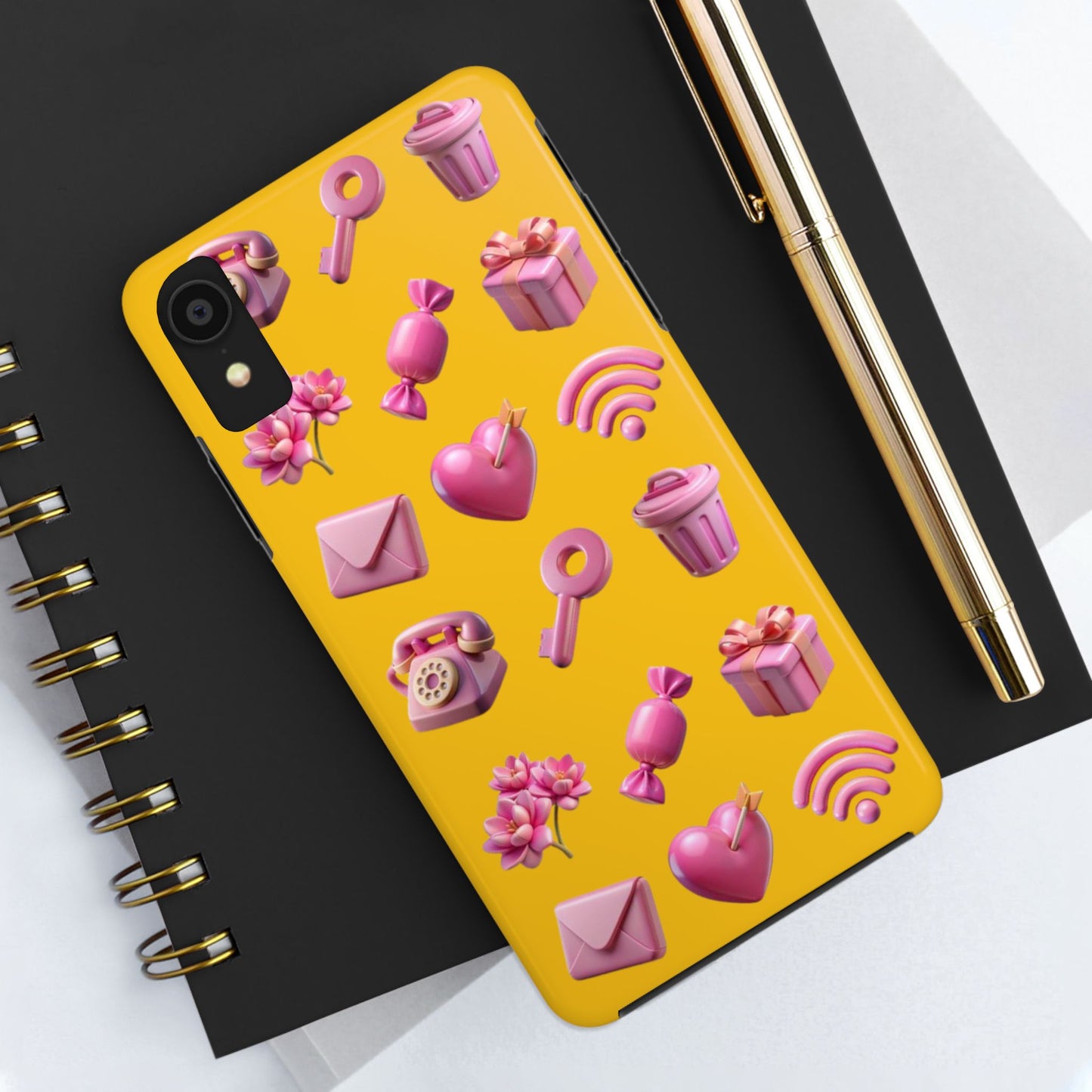 Cute and Colorful Tough Phone Case - Pink Emojis Design