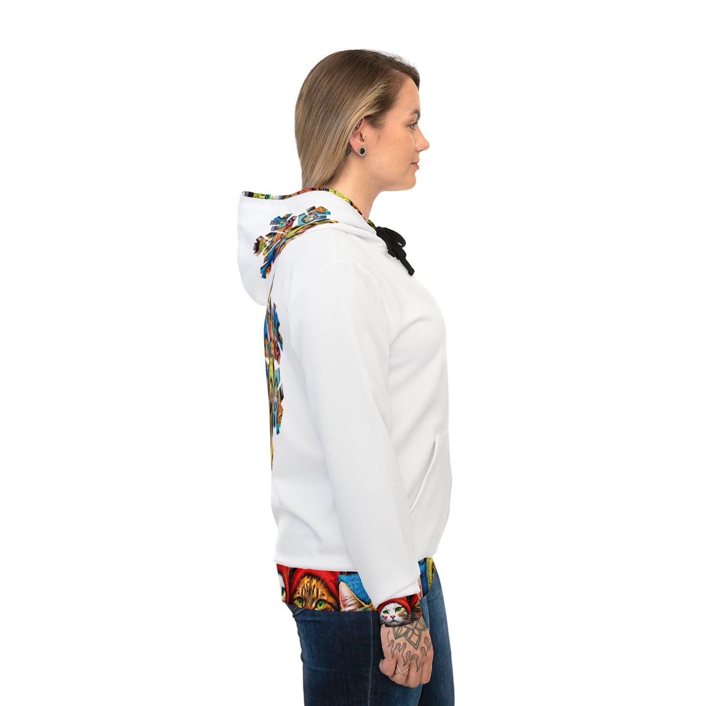 "White Whimsical Cat Hoodie – Cozy & Stylish Sweatshirt for Animal Lovers"
