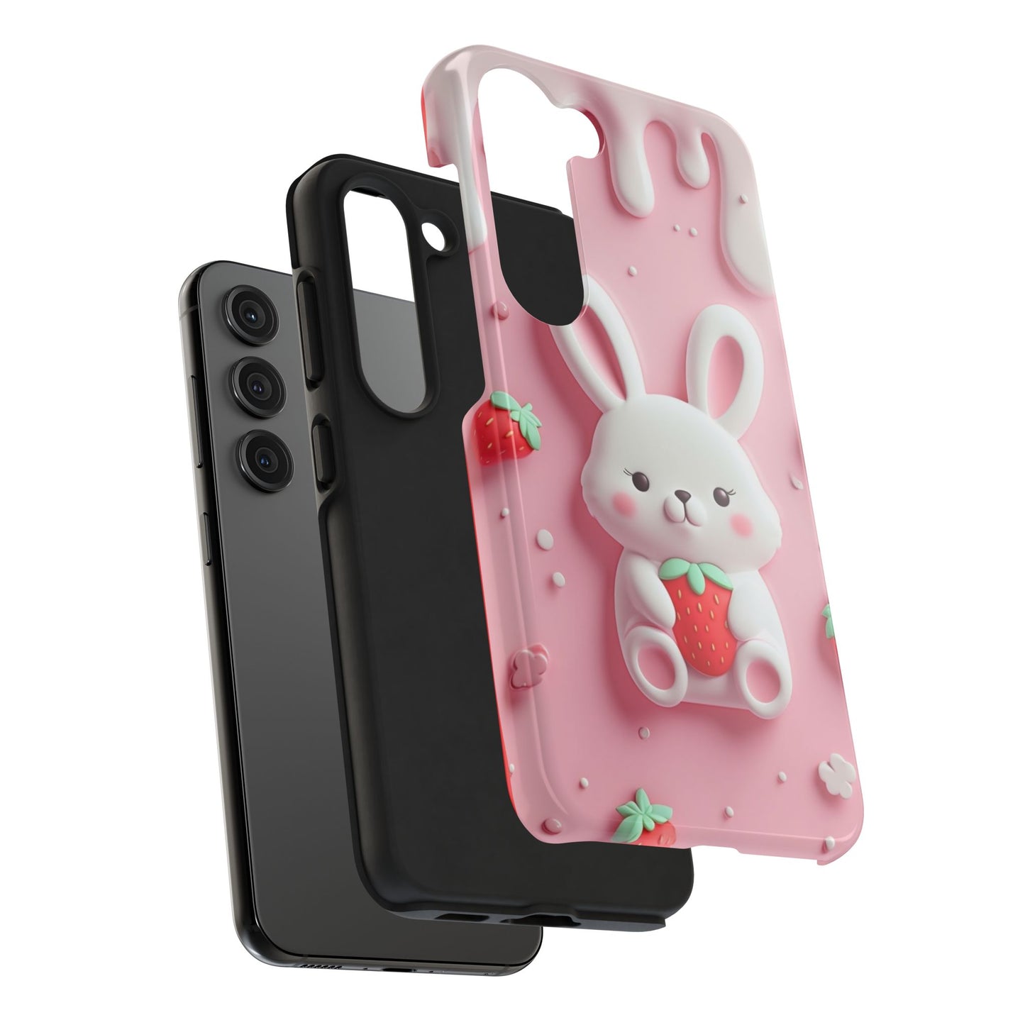 Cute Bunny Strawberry Tough Phone Case - Perfect for Kids & Spring Celebrations