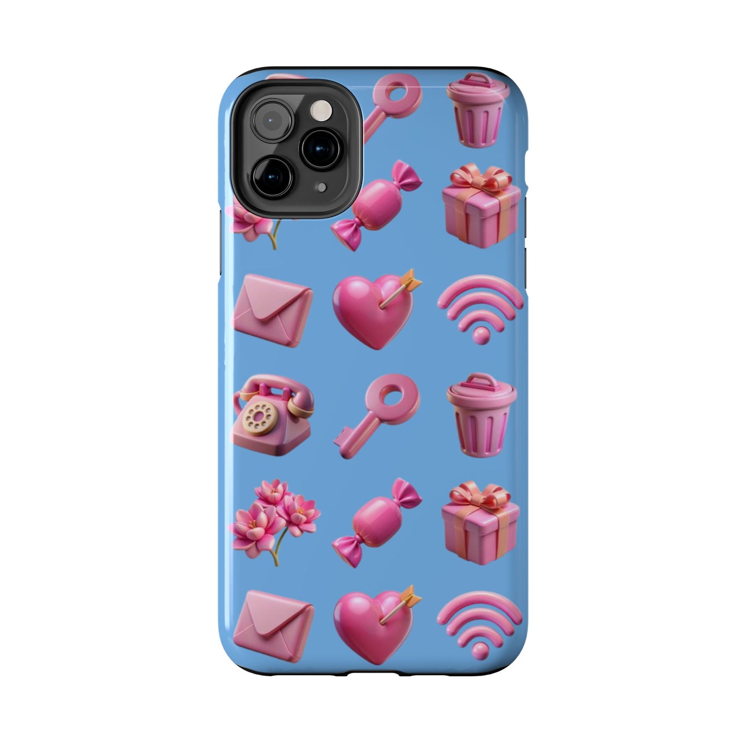 Cute and Colorful Tough Phone Case - Pink Emojis Design