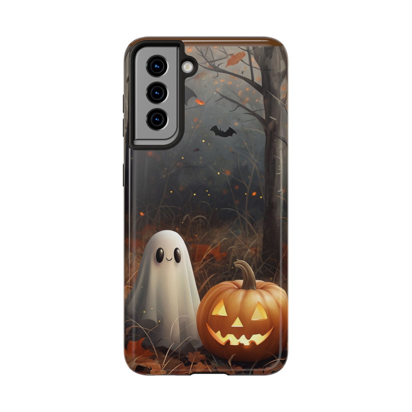 Spooky Halloween Phone Case - Tough Protective Cover with Ghost and Pumpkin Design