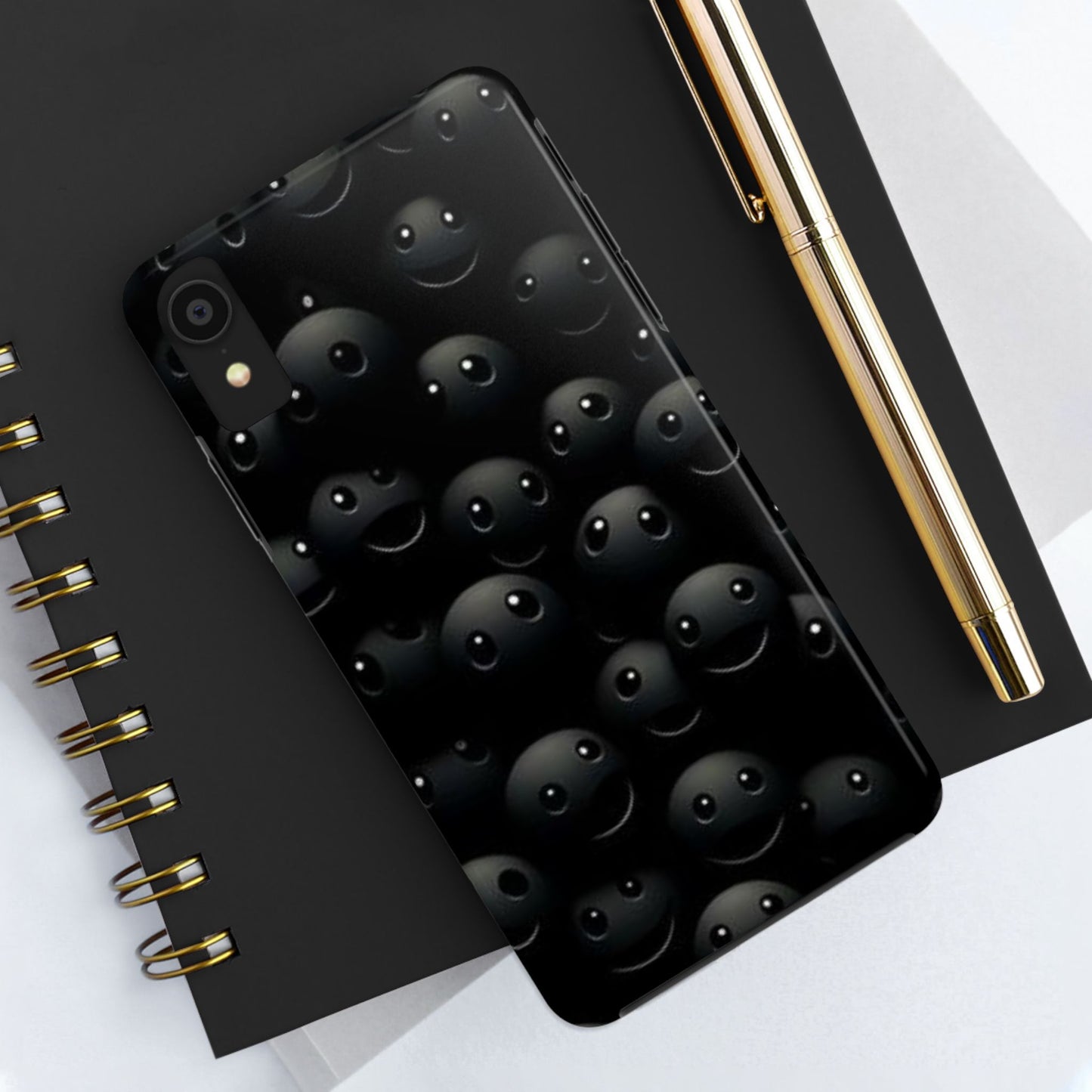 😊 Cute Smiley Face Black Tough Phone Case – Fun & Durable Protection for iPhone & Android